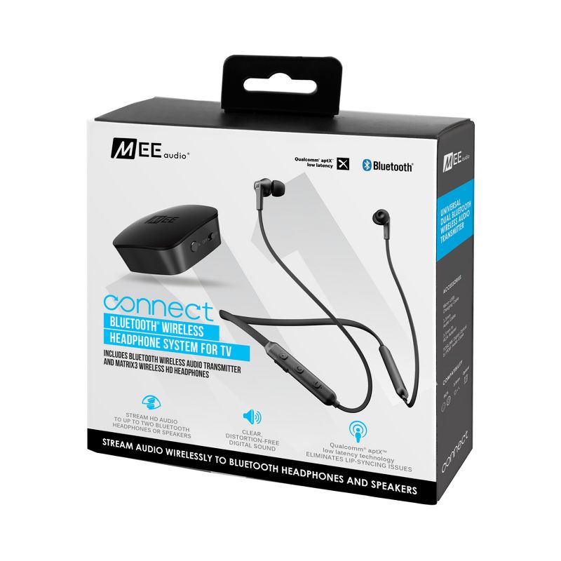 MEE Audio Connect - Bluetooth Wireless Audio Transmitter for TV with Bluetooth In-Ear Headphones
