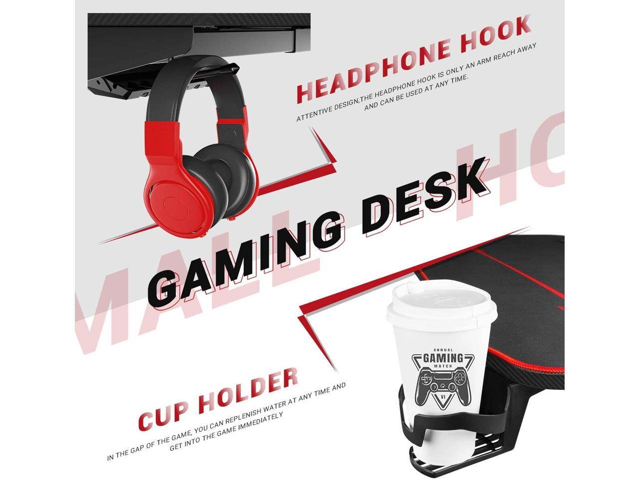 Homall Gaming Desk 43.6'' PC Computer Desk Racing Style T-shaped Home Office Table Gamer Workstation with Free Full Desk Mouse Pad, Game Handle Rack, Cup Holder and Headphone Hook (Red)