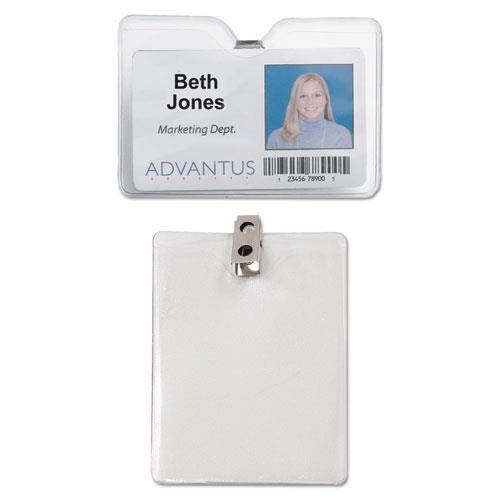 Id Badge Holder W/Clip, Vertical, 3W X 4H, Clear, 50/Pack