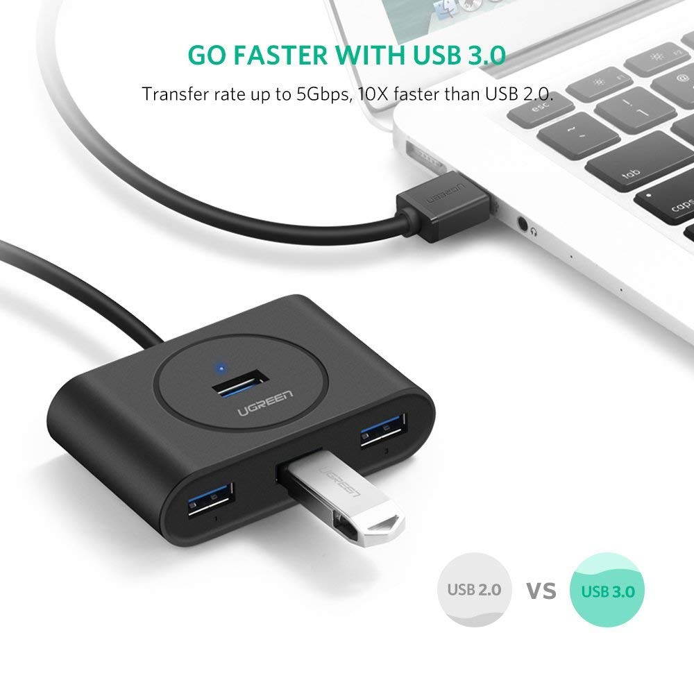 UGREEN USB 3.0 Hub 4 Port USB 3 Data Hub Portable Super Speed Compatible for MacBook Air, Mac Mini, iMac Pro, Microsoft Surface, Ultrabooks with 3 FT Extension Cable USB Hub (Black)