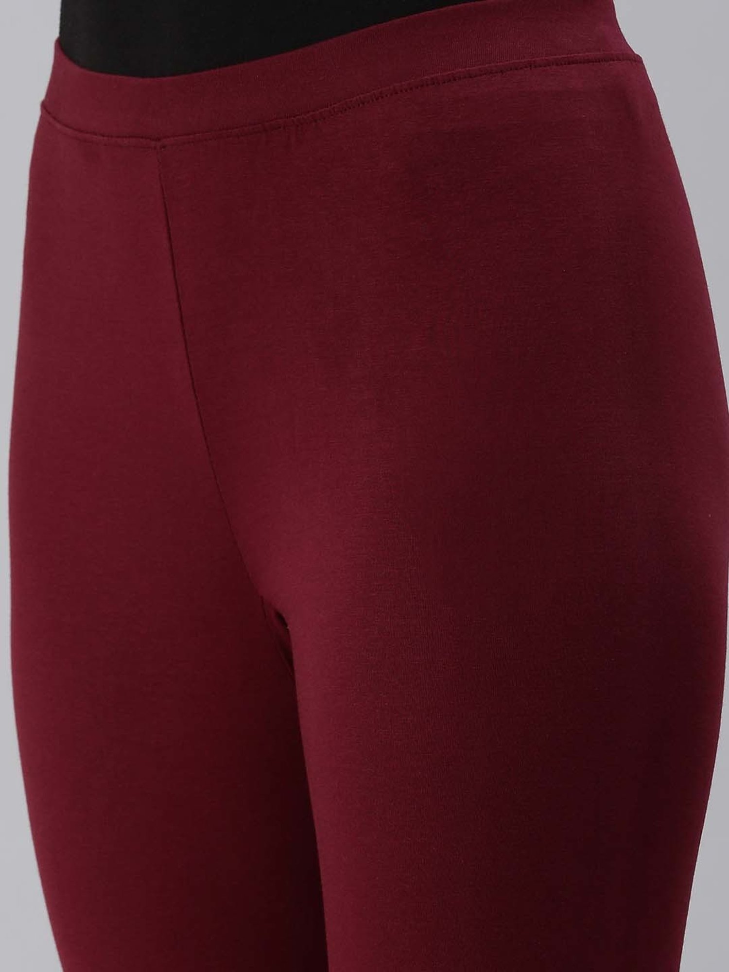 Kryptic Maroon & Beige Cotton Soild Crop Length Leggings - Pack Of 2