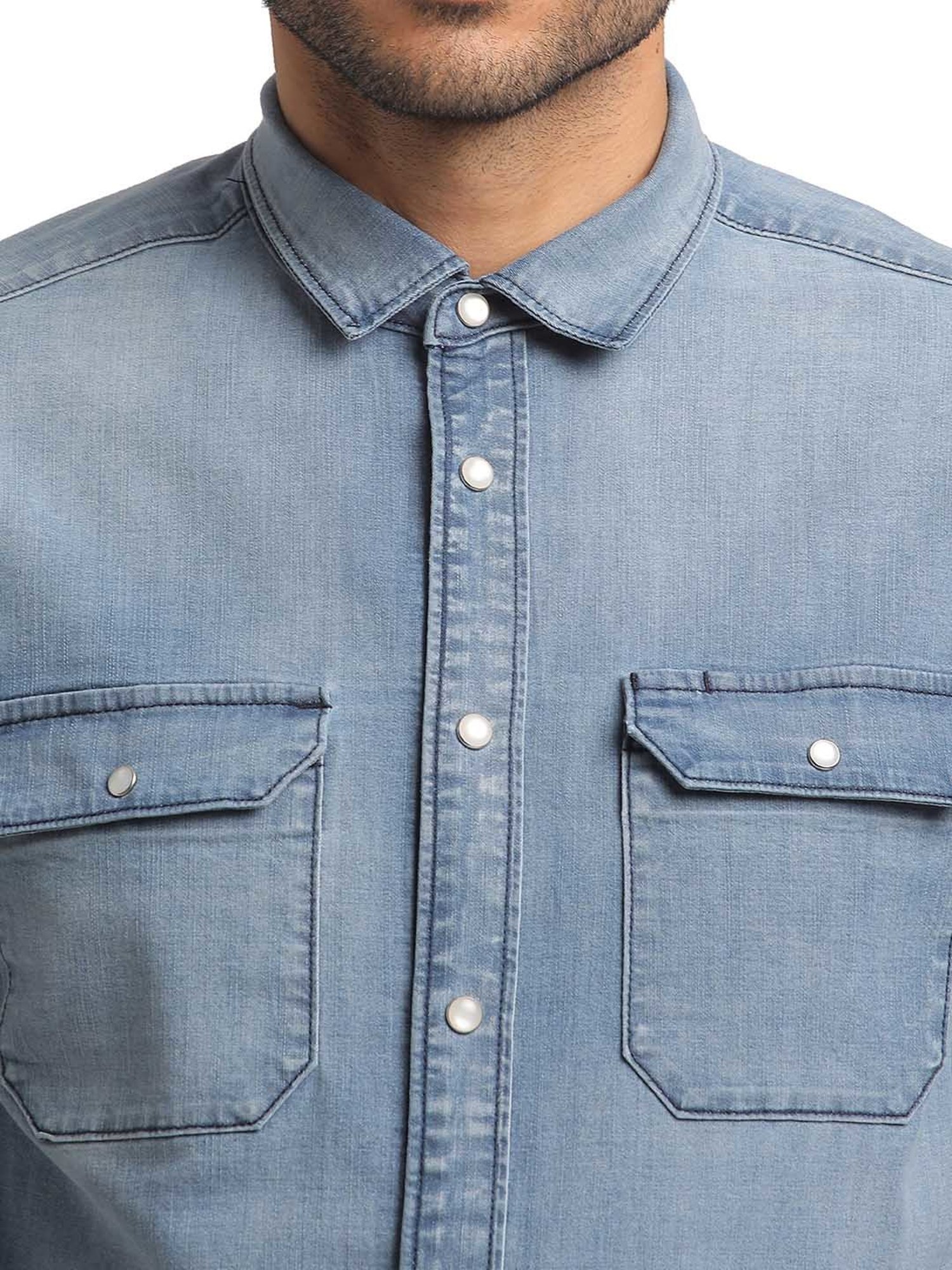 EVERBLUE Light Blue Regular Fit Shirt