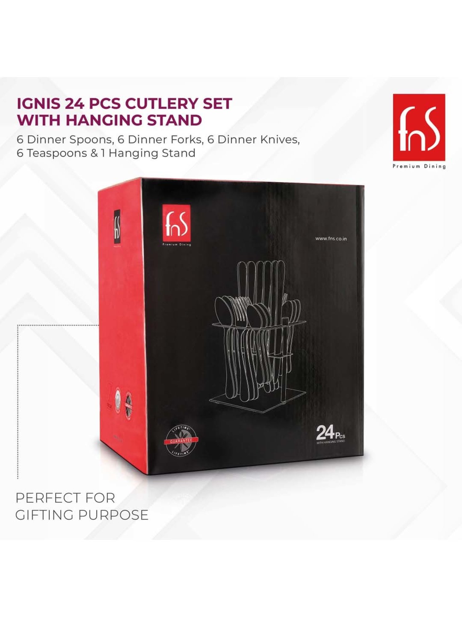 FnS Ignis Silver Stainless Steel Cutlery - Set of 24
