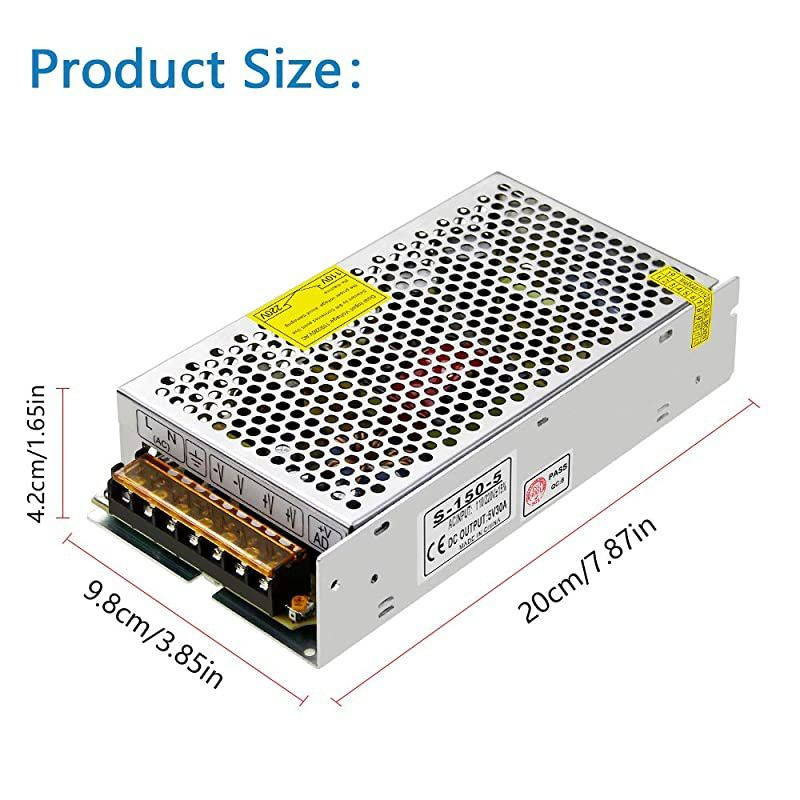 5V Power Supply 30A 150W ACDC Converter Adapter 110V 220V AC to DC 5 Volt 30 Amp Transformer LED Driver for WS2812B WS2811 WS2801 WS2813 SK6812 LED Pixel Strip Light Router CCTV Camera