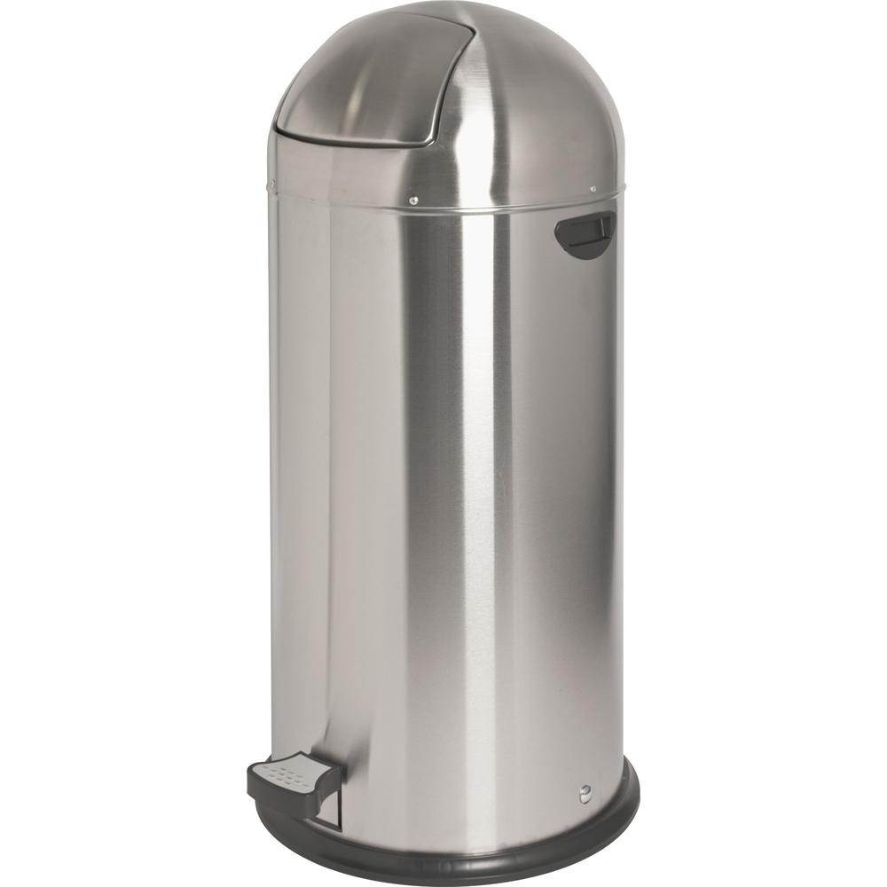 Genuine Joe Round-Top Pedal Receptacle Bin - Steel - Stainless Steel