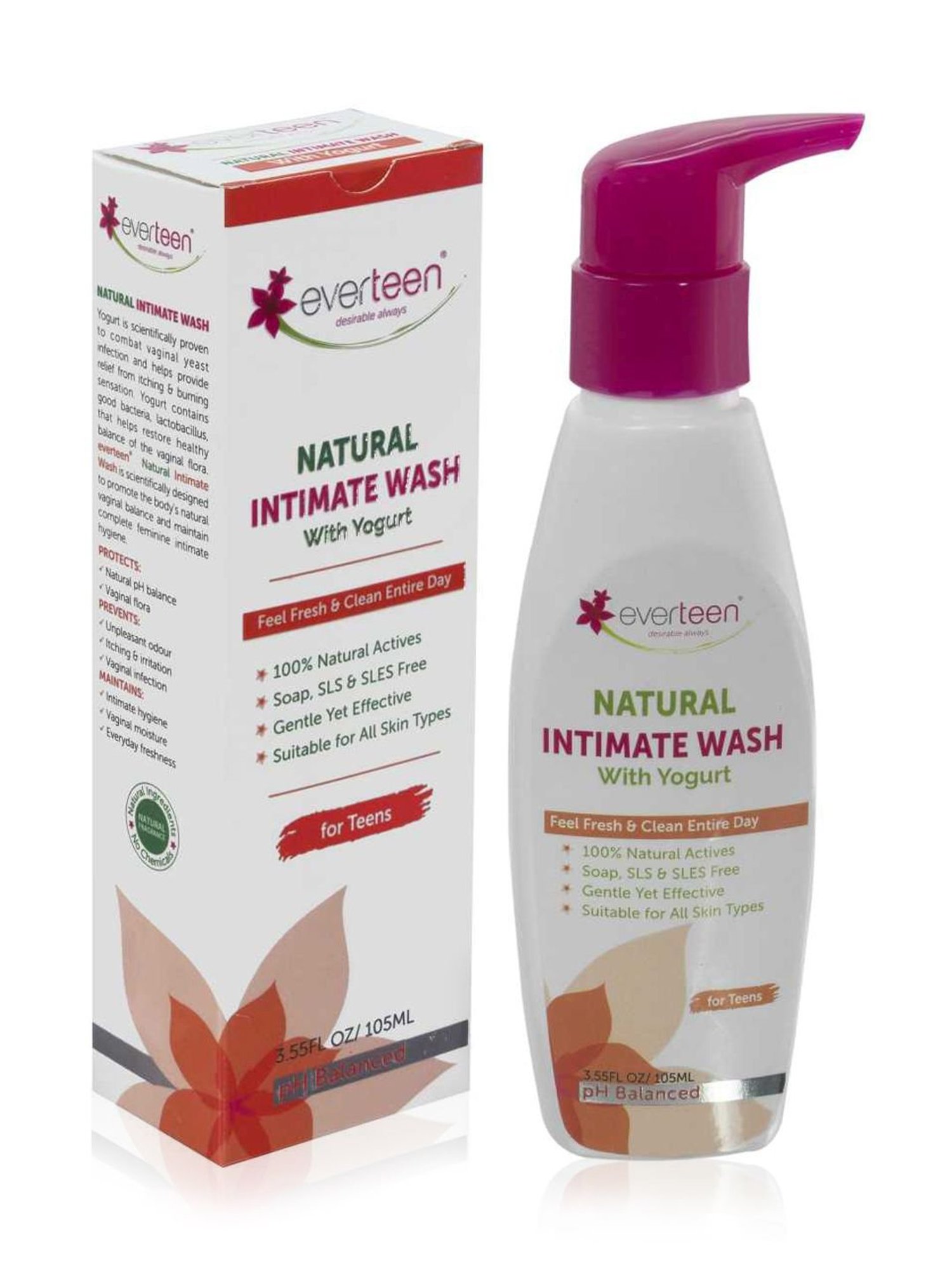 everteen Yogurt Natural Intimate Wash for Feminine Intimate Hygiene in Teens - 1 Pack - 105 ml