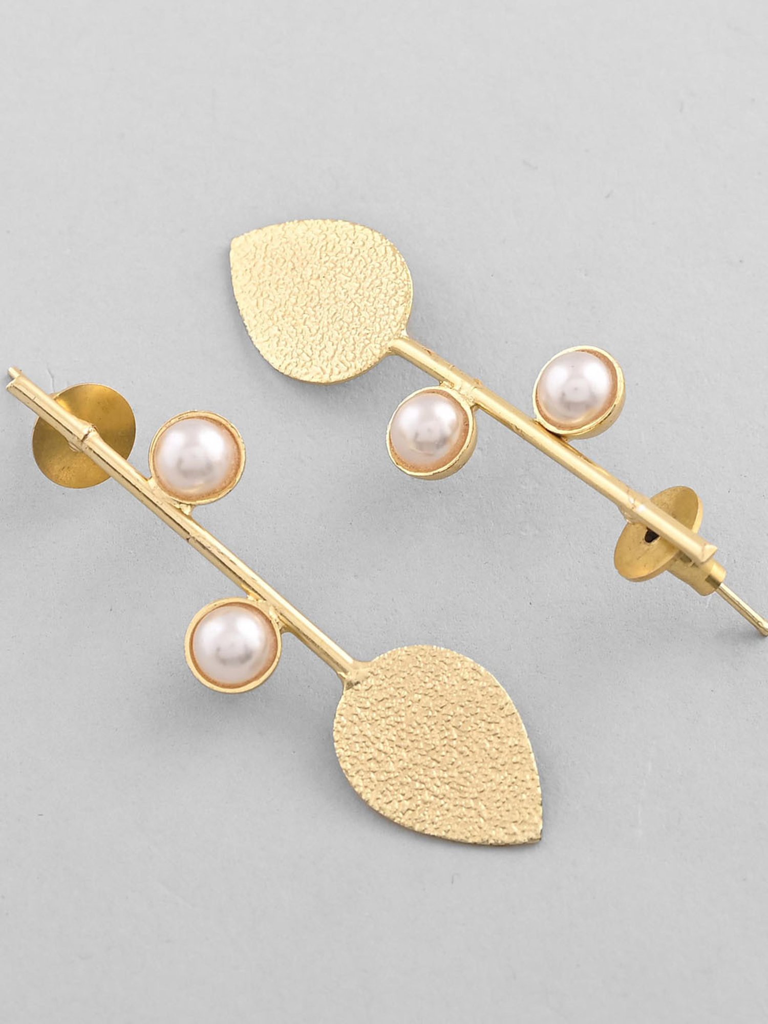 VOJ Gold Plated Leaf Shaped with Pearl Studded Earrings for Women
