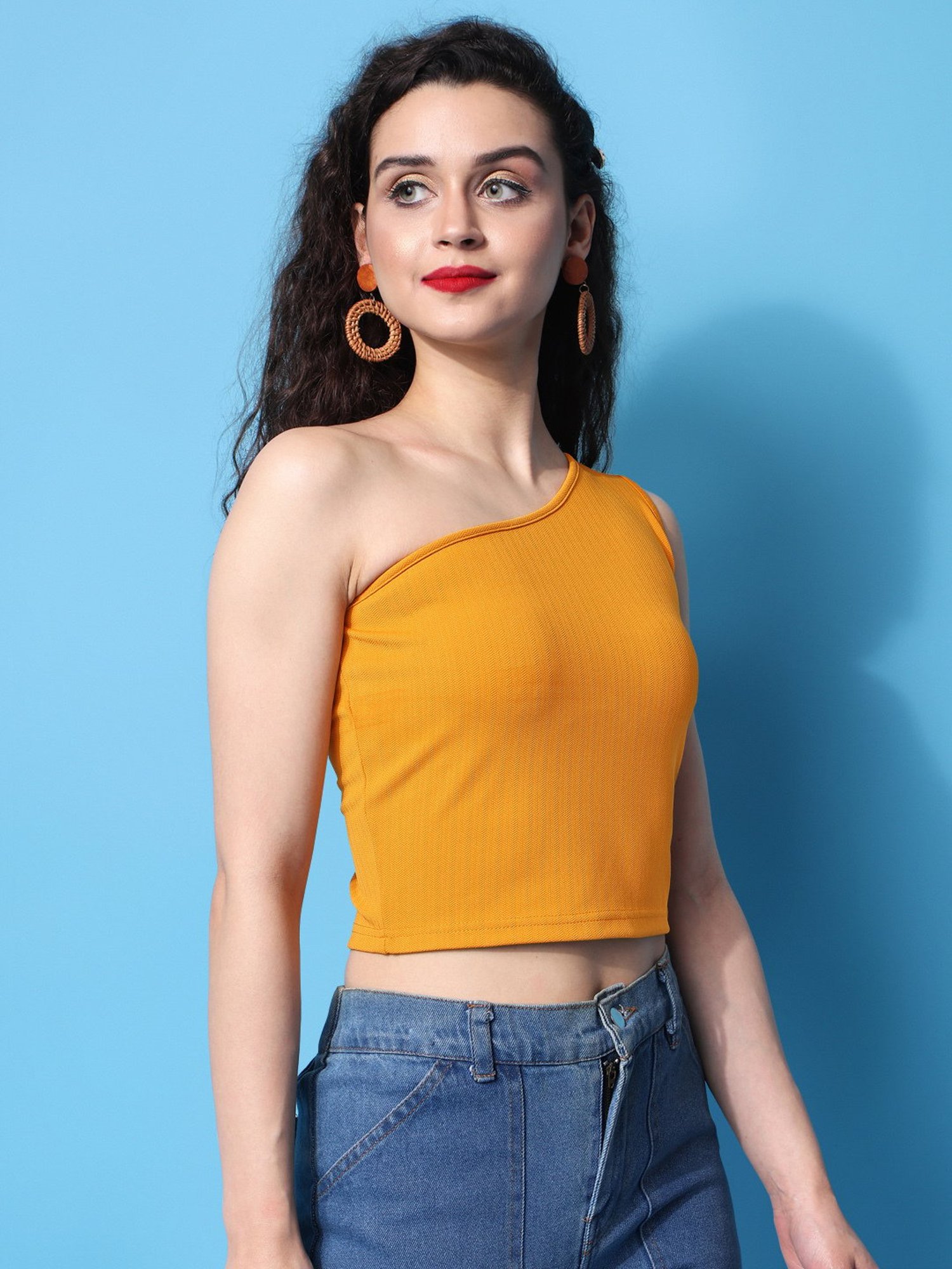PURVAJA Yellow Regular Fit Crop Top