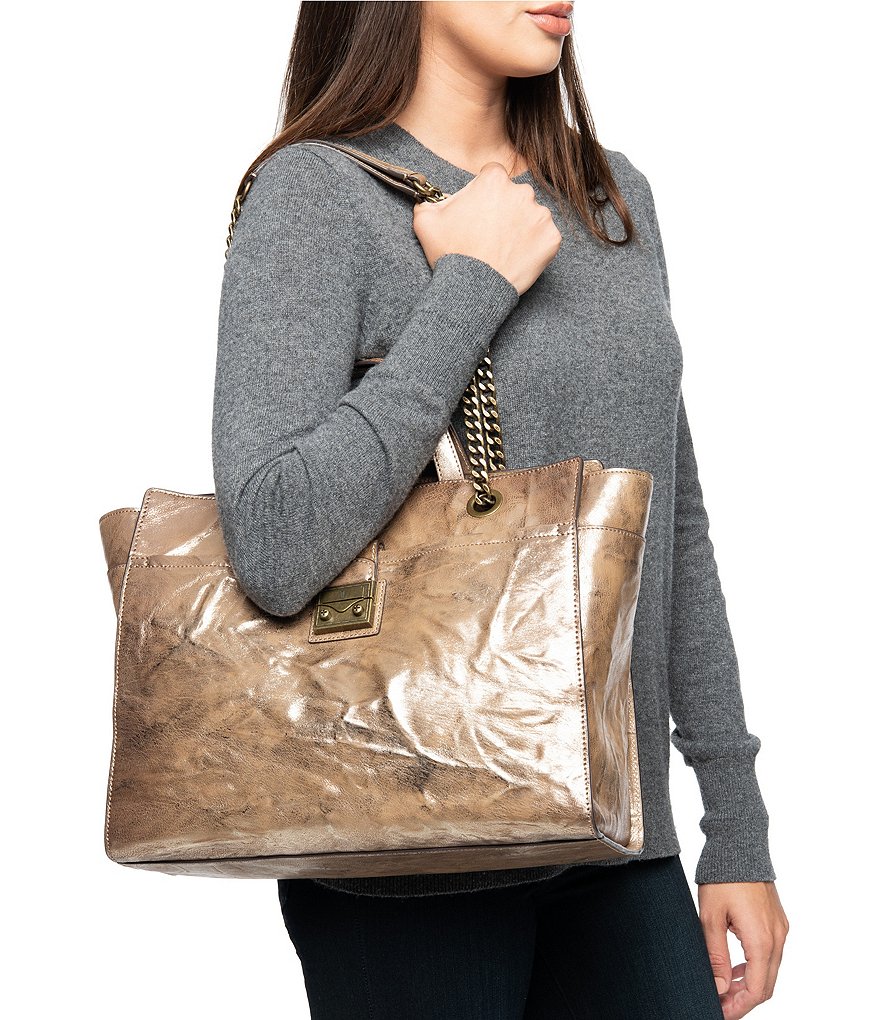 Frye Ella Metallic Leather Top Zip Tote Bag