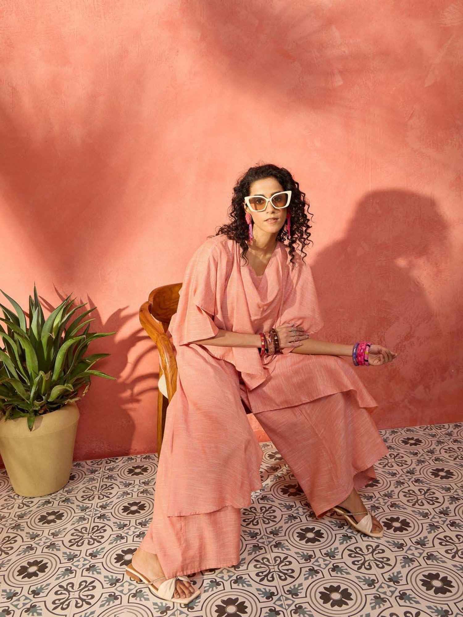 Inweave Peach Cotton Top & Palazzo Set