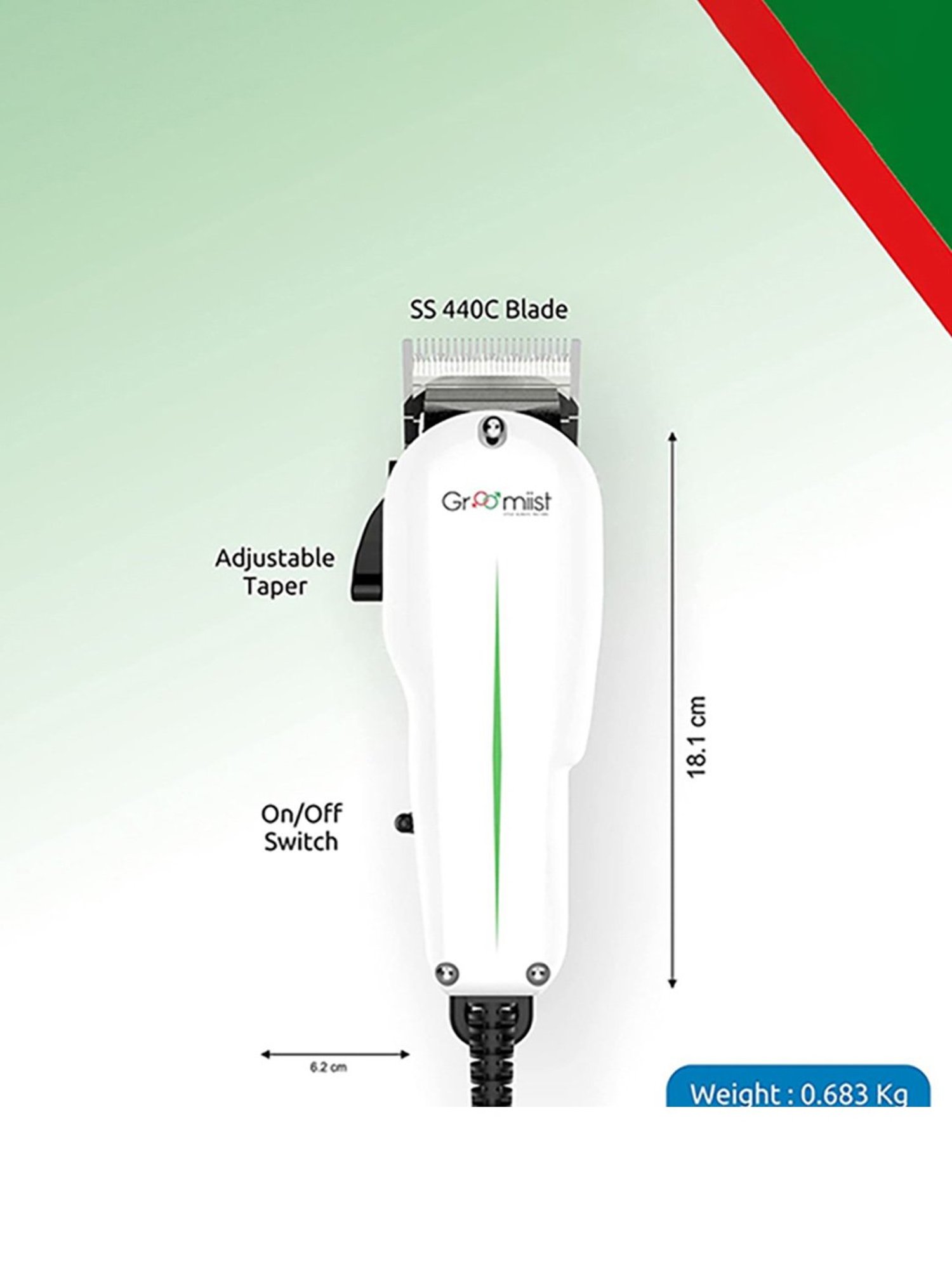 Groomiist SST-786 Professional Series Corded Hair & Beard Trimmer (White and Black)