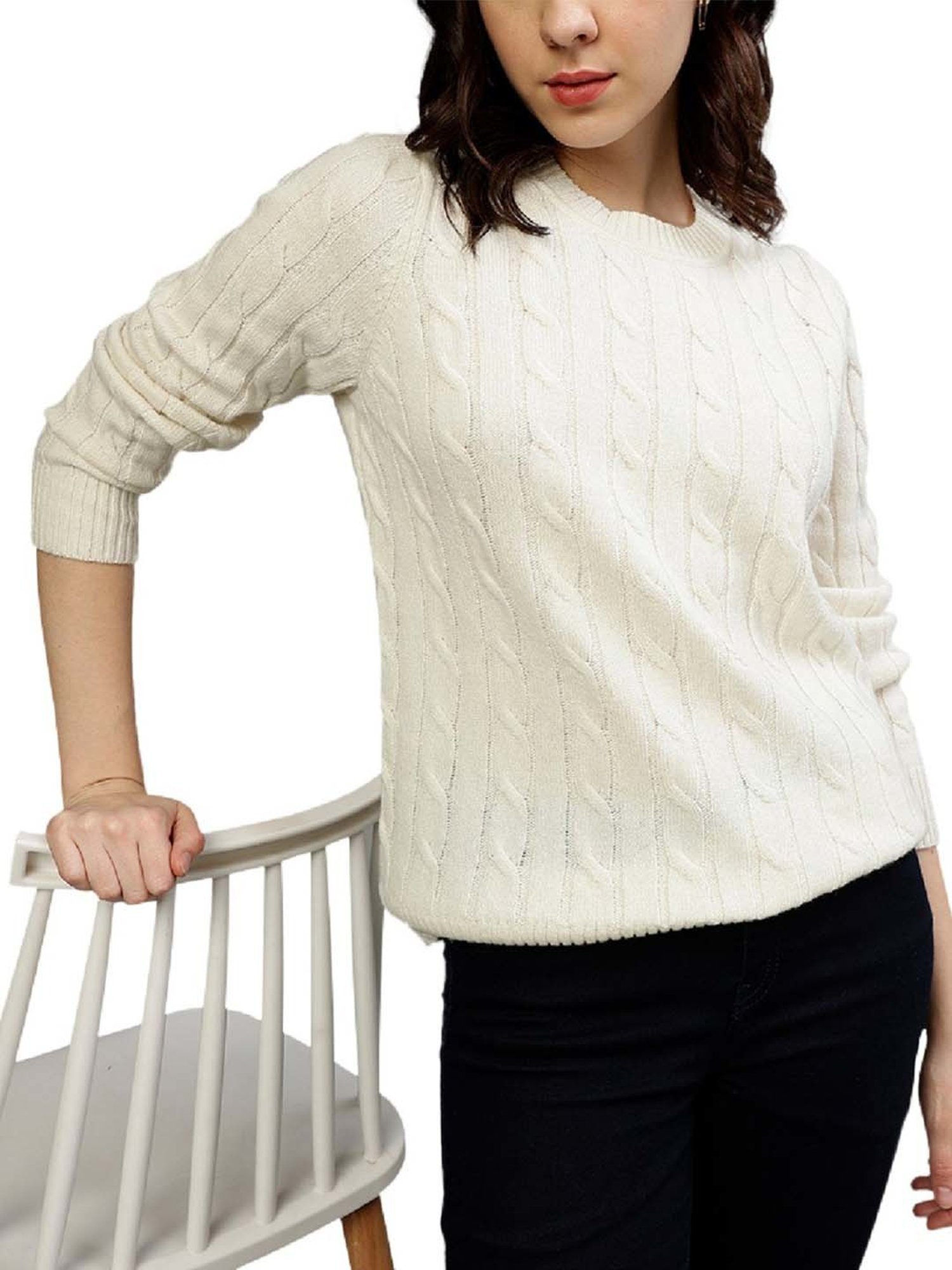 Gant White Crochet Pattern Sweater
