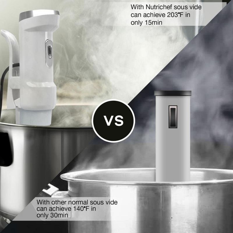 NutriChef PKPC120WT Ultra Quiet 1200W Stainless Steel Sous Vide Thermal Immersion Cooker for Meats, Fish, Vegetables, and More, White