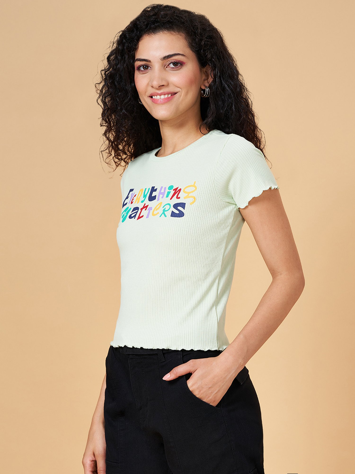 People by Pantaloons Mint Green Graphic Print T-Shirt
