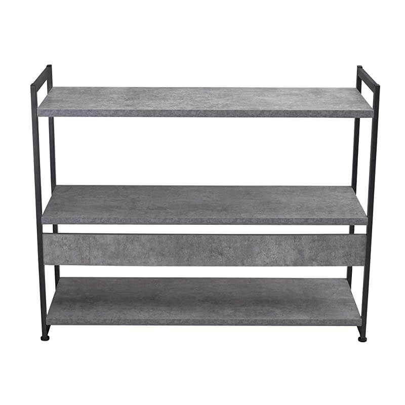 3 Tier Storage Shelf with Minimalist Metal Frame | 40.5" W x 32.5" H x 13.75" D | Slate Faux Concrete, Grey