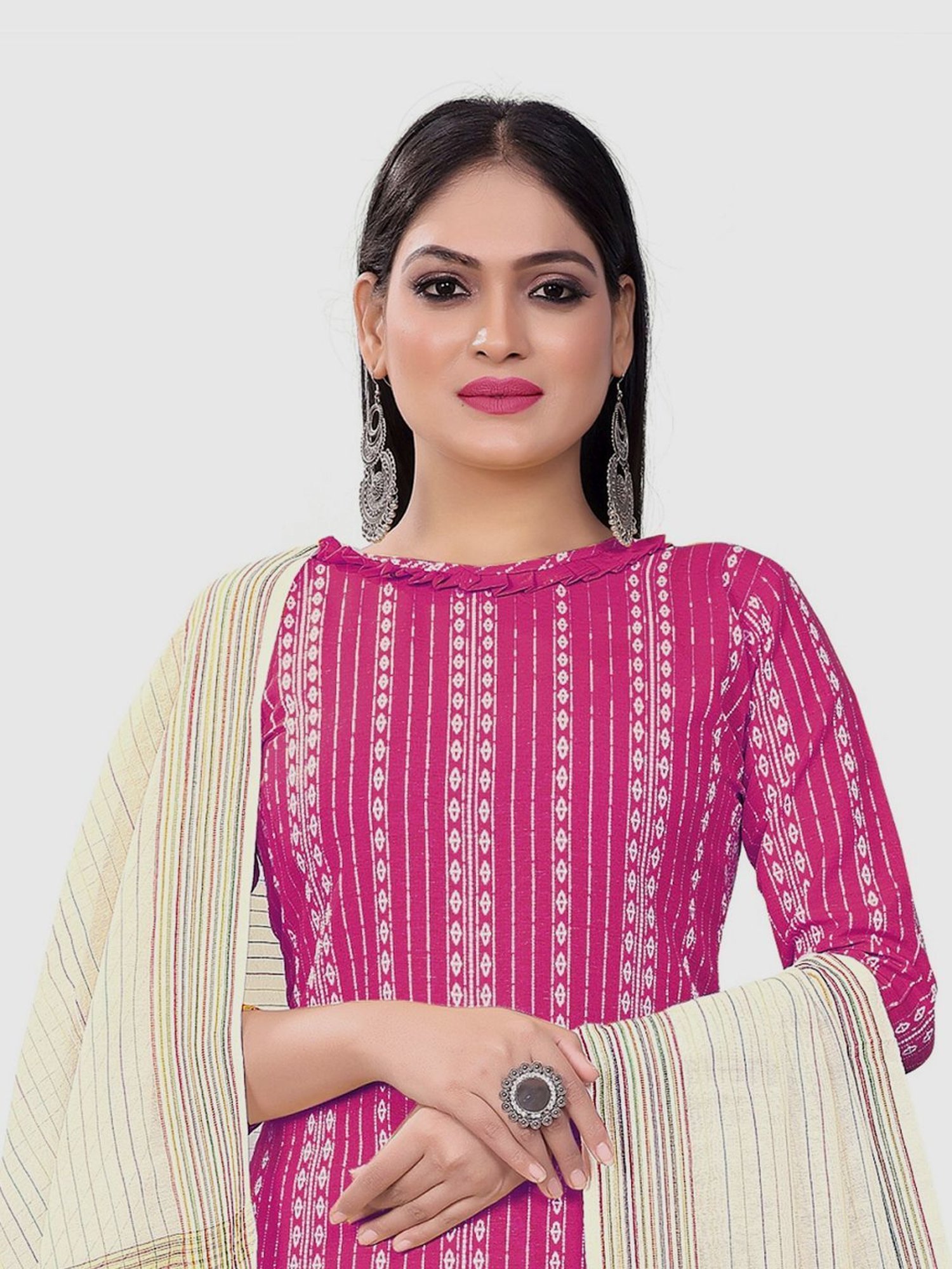 APNISHA Pink Cotton Printed Unstitched Dress Material