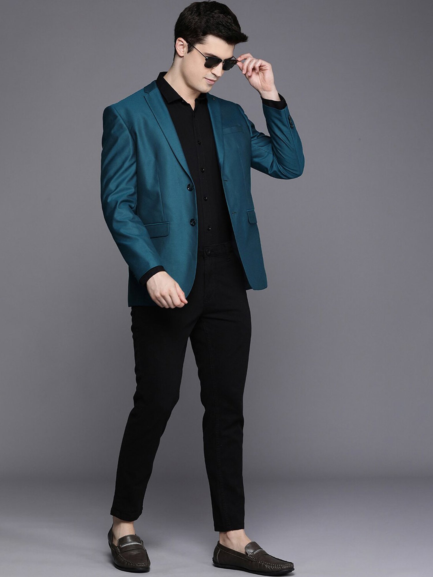 Louis Philippe Light Blue Regular Fit Blazer