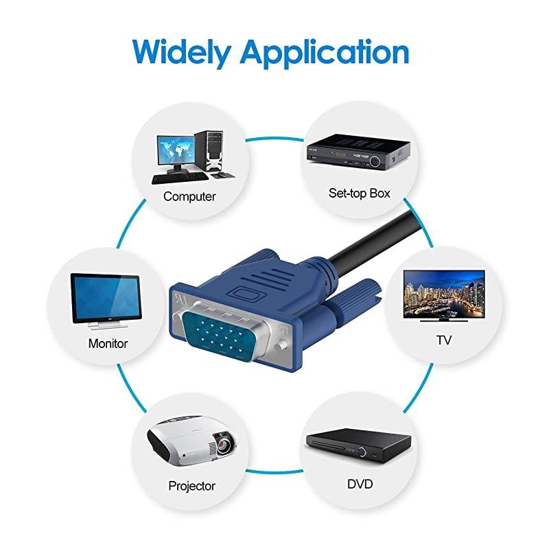 HD15 15Pin VGA Male to Male VGA 50FT 15M Cable for TV Computer Monitor Blue for TV Computer Monitor Extension 50feet Cable