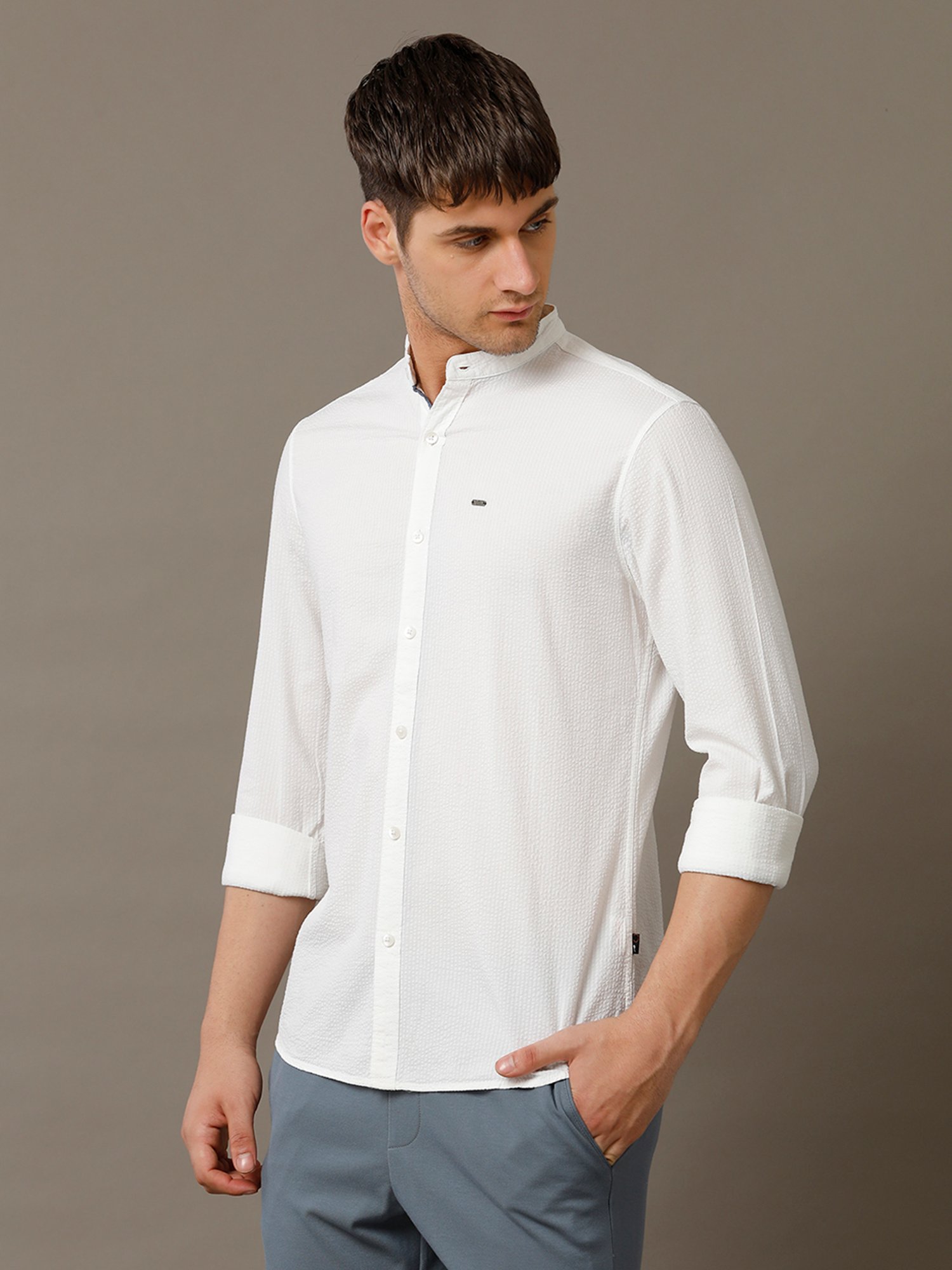 Identiti White Slim Fit Striped Shirt