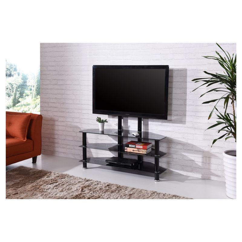 3 Shelf Glass TV Stand with Mount Black 43" - Hodedah Import