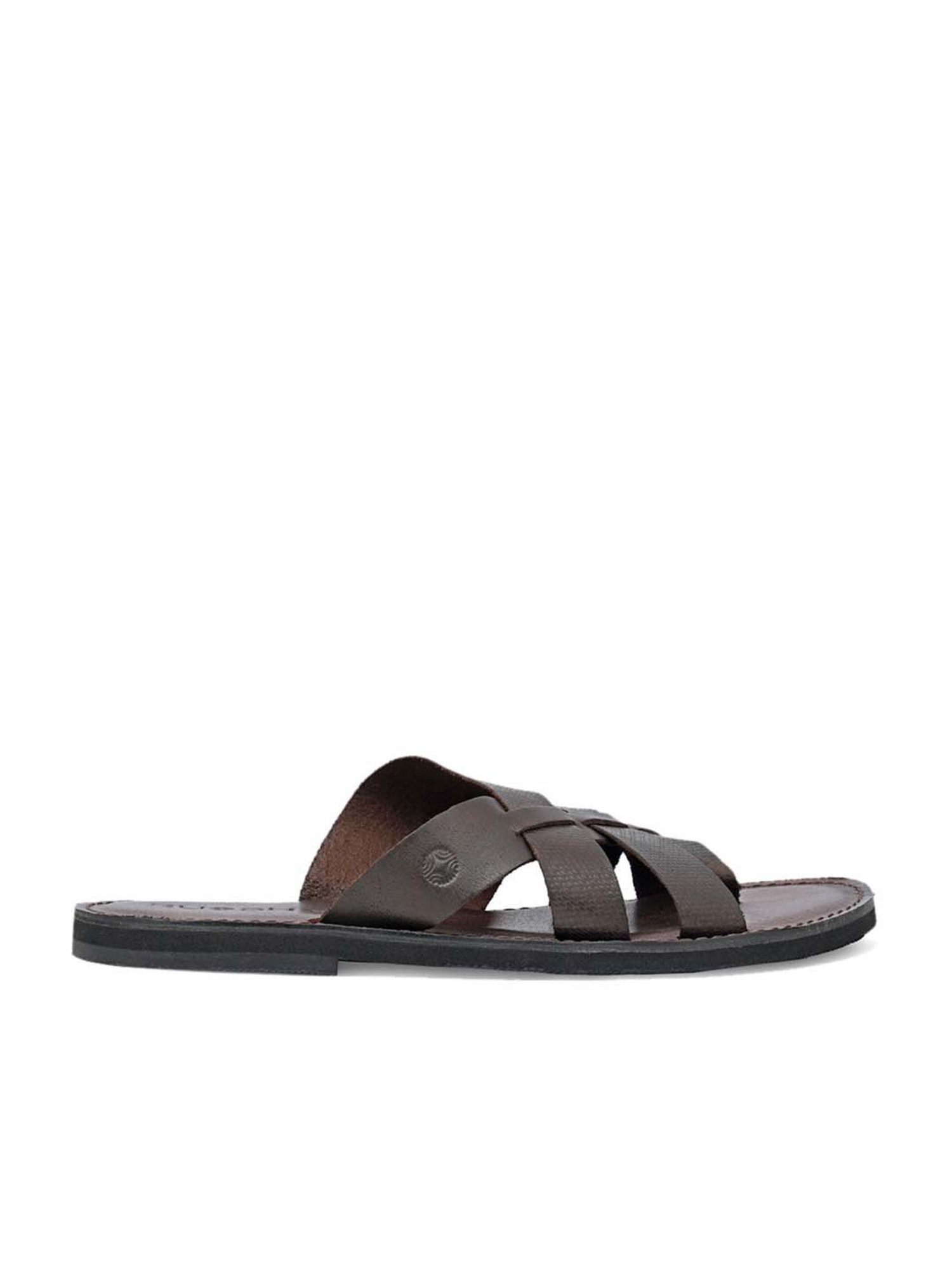Ruosh Men's Pisa Brown Cross Strap Sandals