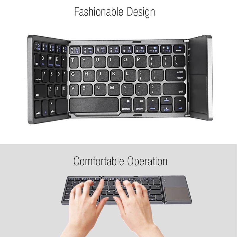 Sunsky B033 Rechargeable 3-Folding 64 Keys Keyboard Bluetooth Wireless Keyboard with Touchpad (Black)