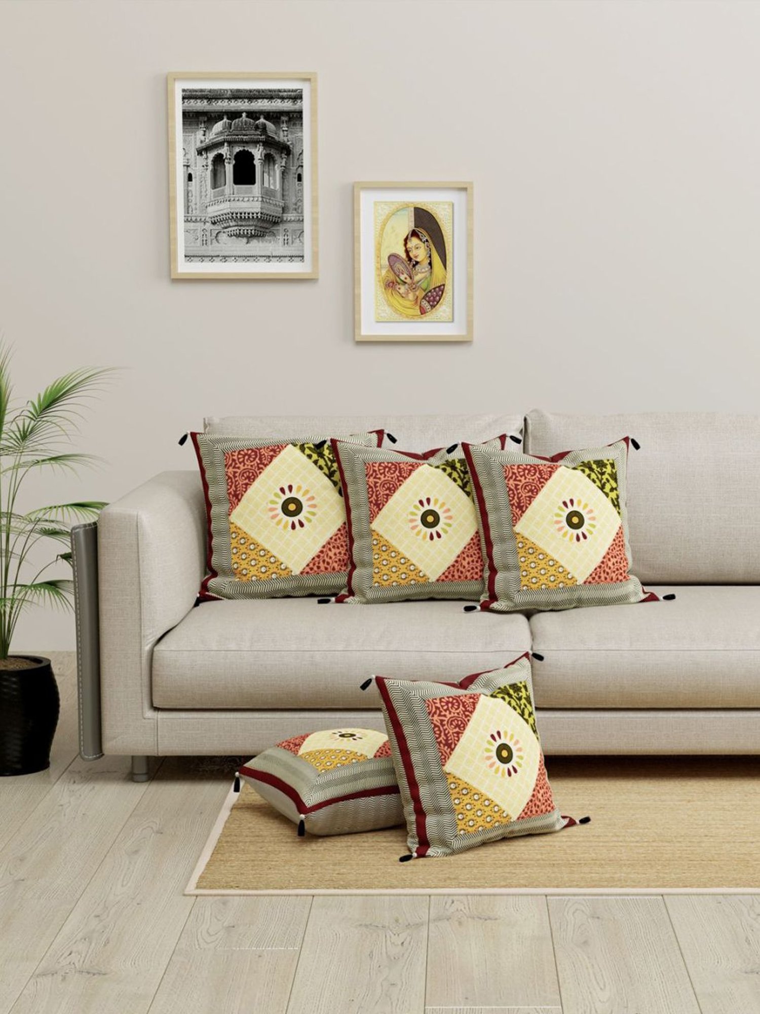 Living Roots Multicolor Cotton Cushion Covers - Set of 5