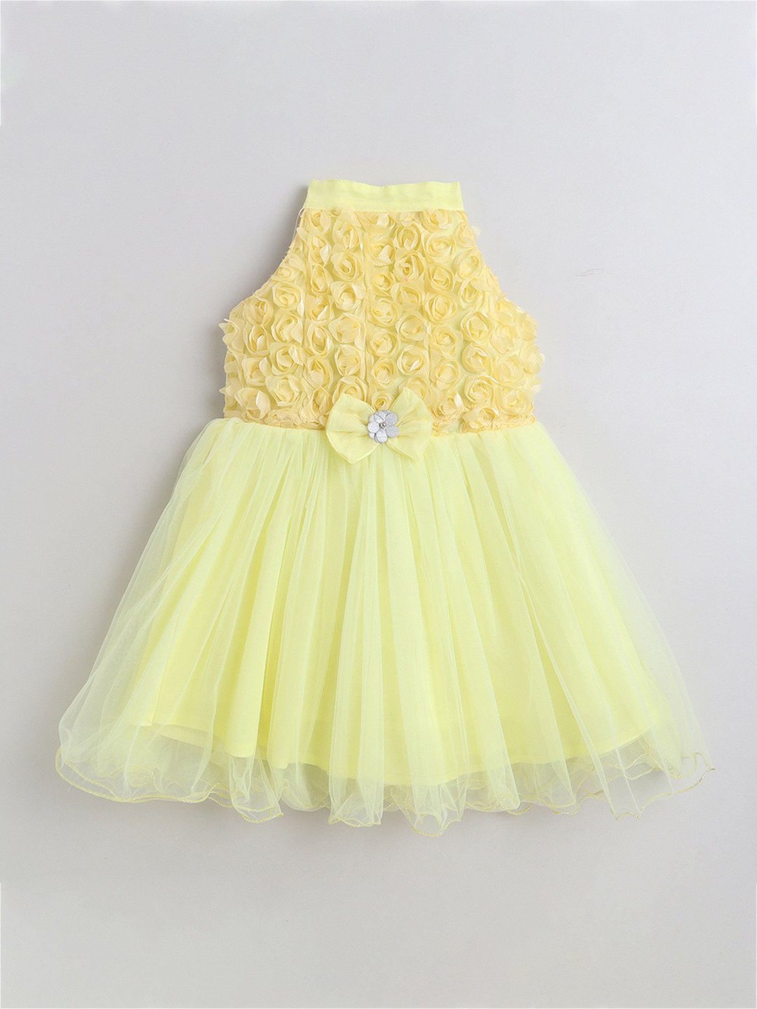 Many Frocks Kids Yellow Applique Dress