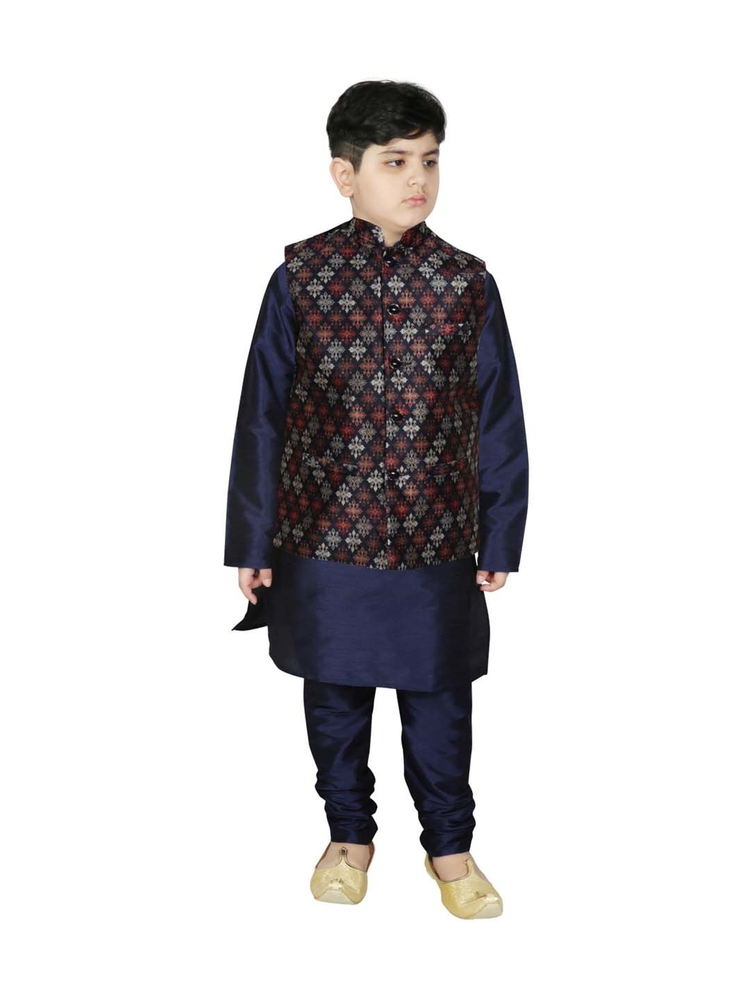 SG Yuvraj Kids Navy Printed Full Sleeves Kurta Set