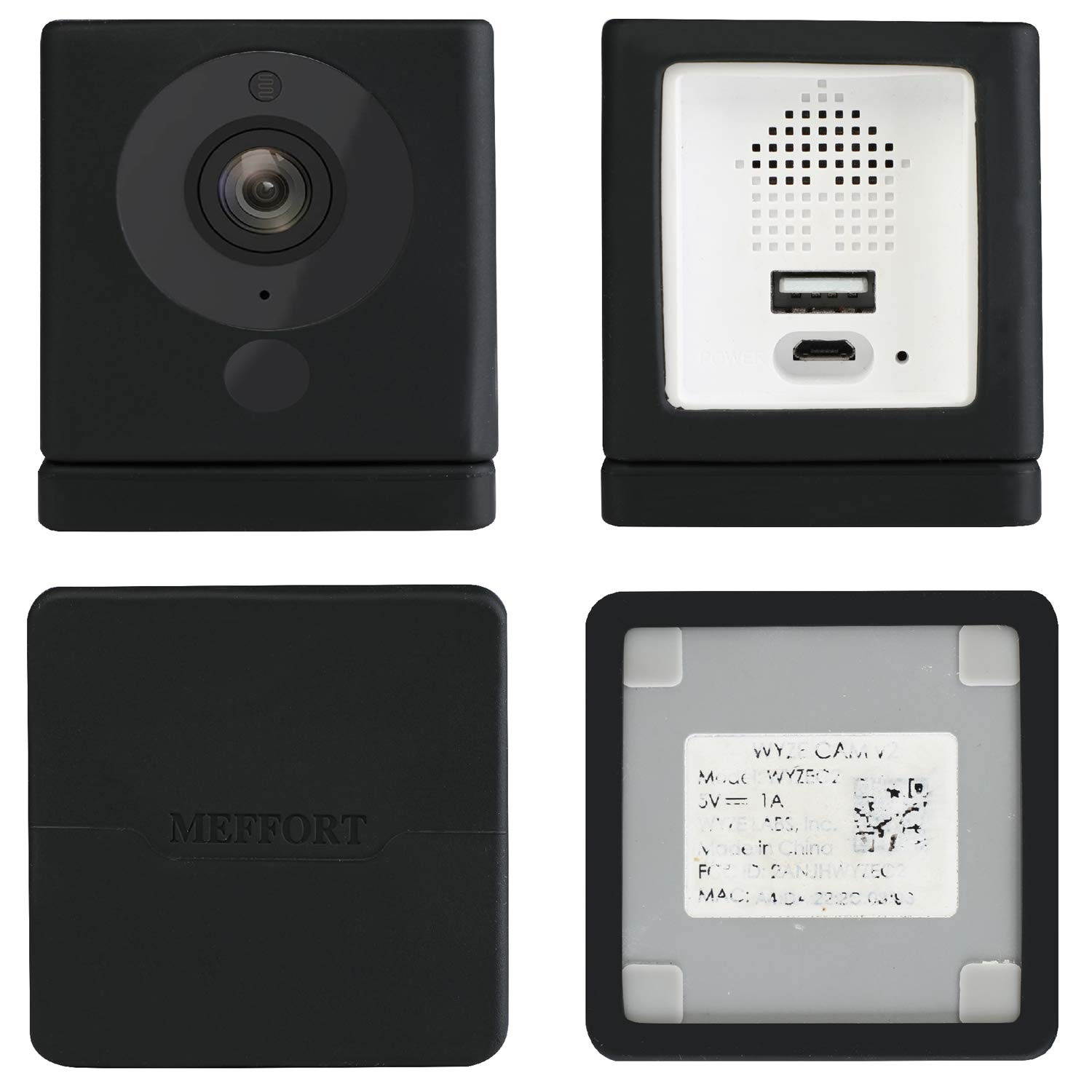 Meffort Inc Silicone Skin Case Cover Camouflage Disguise Skins Cover Compatible for Wyze Cam & Wyze Cam V2 - Black (2 Pack)