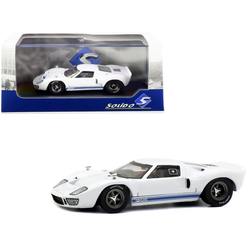 1966 Ford GT40 White with Blue Stripes 1/43 Diecast Model Car by Solido