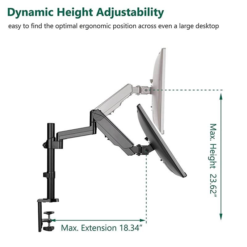GSDM001 Premium Single LCD Monitor Desk Mount Fully Adjustable Gas Spring Stand for Display up to 32 inch, 17.6lbs Weight Capacity, Single Arm, Black