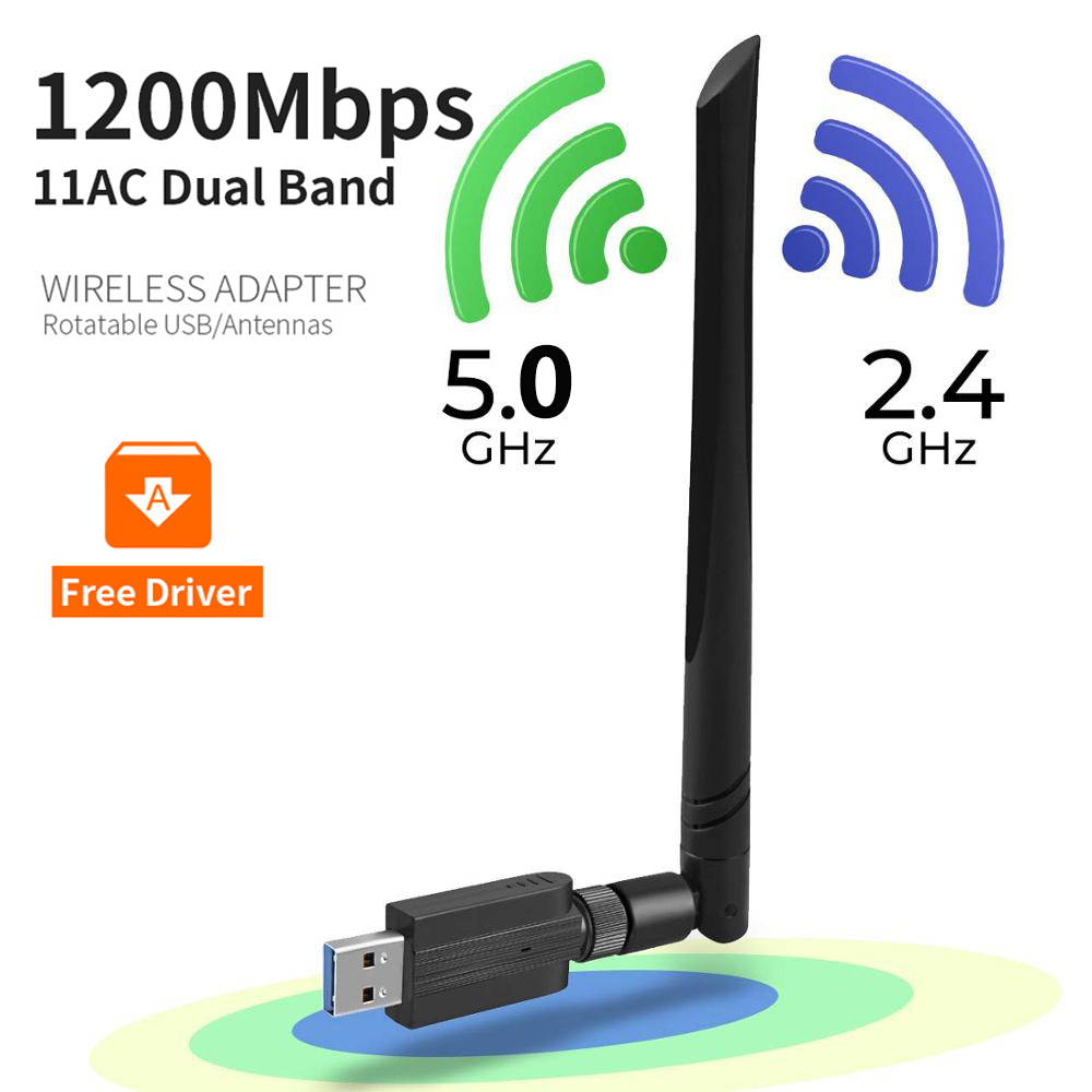 1200Mbps USB WiFi Adapter, USB 3.0 Wireless Network Adapter, 802.11ac WiFi Dongle with Dual Band 2.4GHz 5.8GHz, 5dBi Antenna, Supports Windows 10 8 7 Vista XP, Mac10.6-10.13, Linux