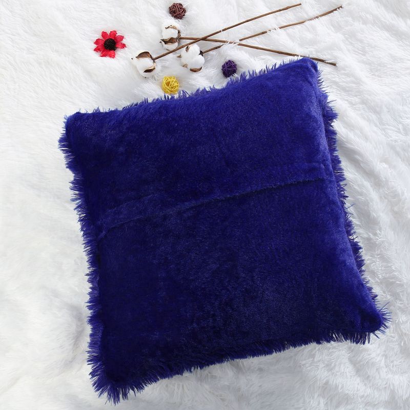 1 Pc 24" x 24" Polyester Fuzzy Decorative Pillow Cover Royal Blue - PiccoCasa