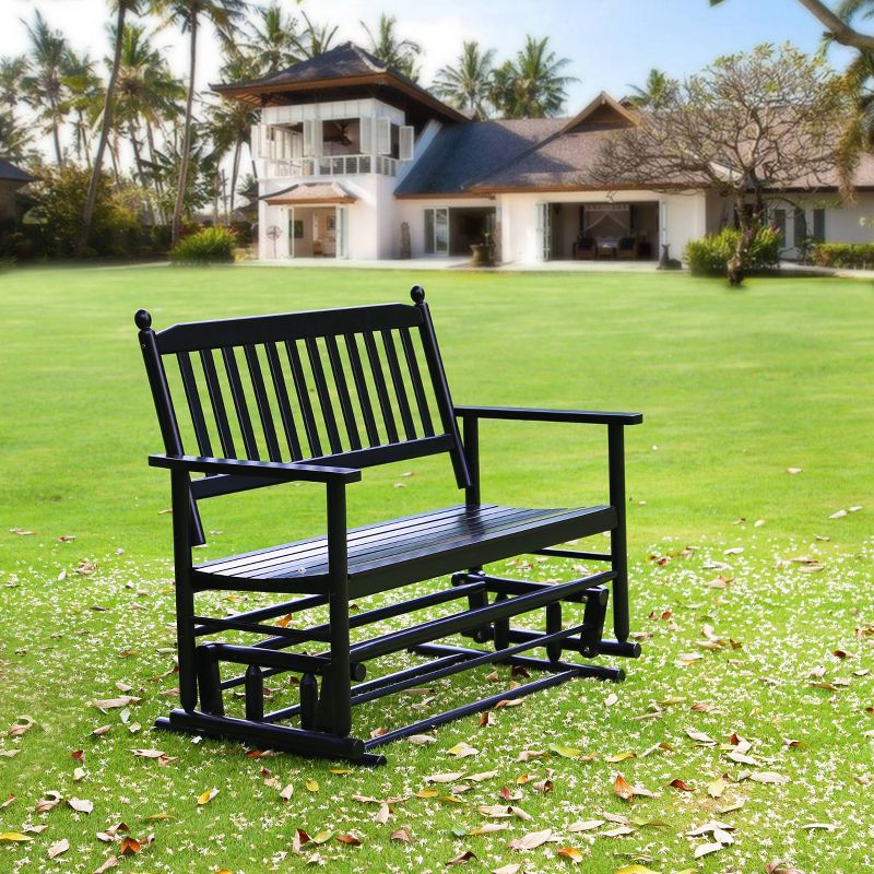 2 Person Wooden Outdoor Glider Rocking Swing Chair - Veikous