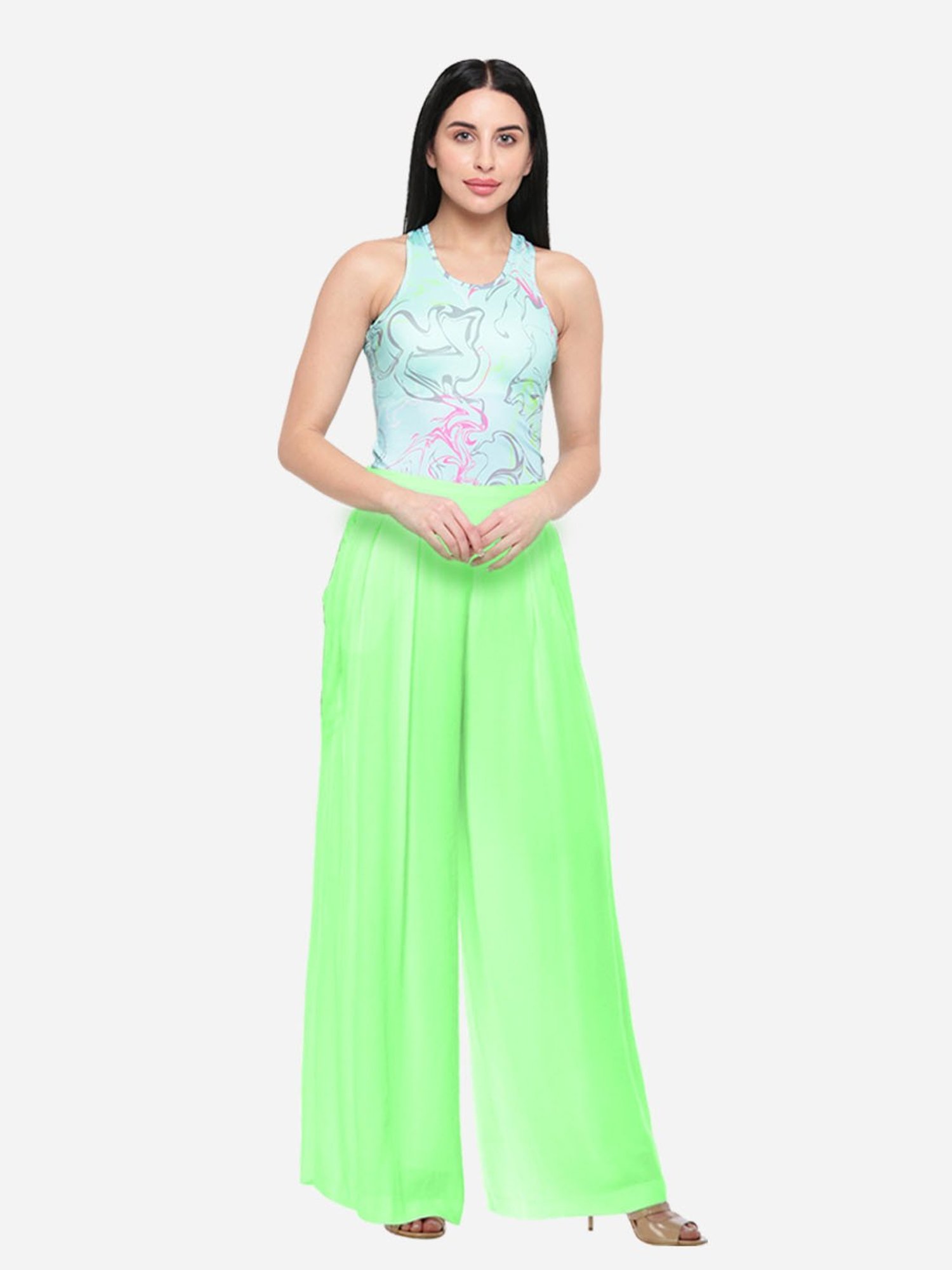 IO Sky Blue & Green Printed Tankini