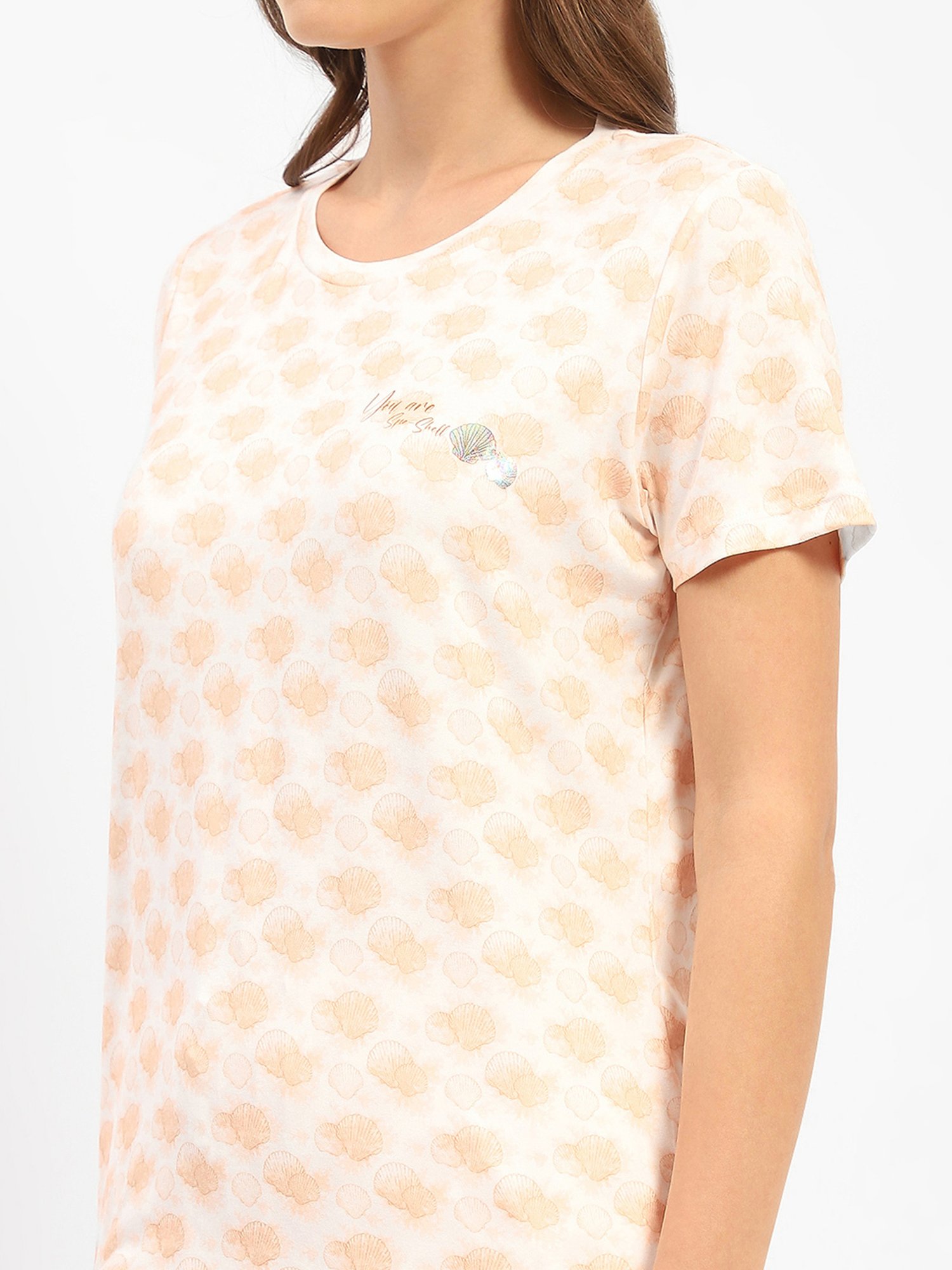 MADAME M Secret Peach Printed T-Shirt With Pyjamas