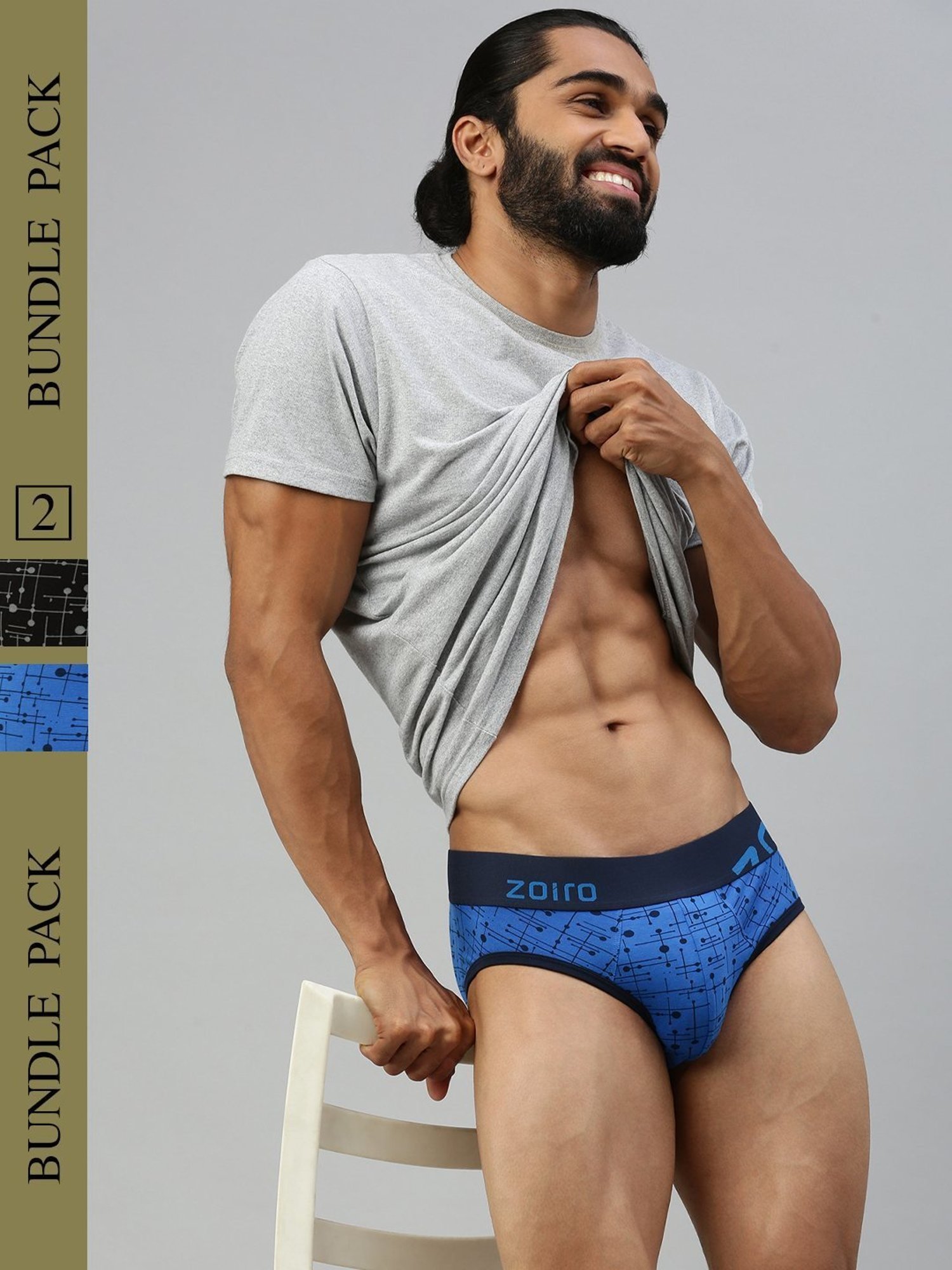 Zoiro Black & Blue Regular Fit Printed Briefs - Pack Of 2