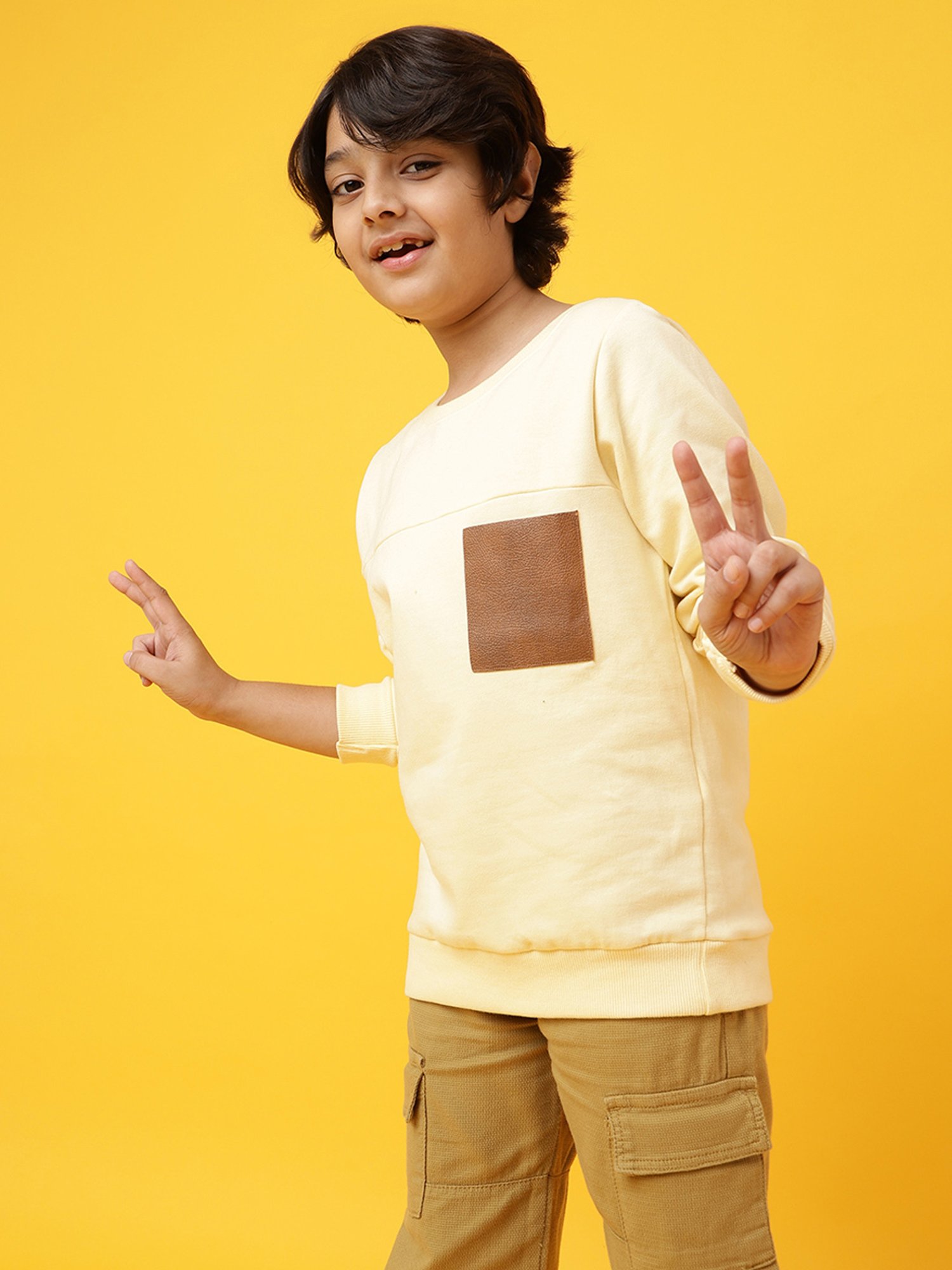 Tales & Stories Kids Cream Solid Sweatshirt