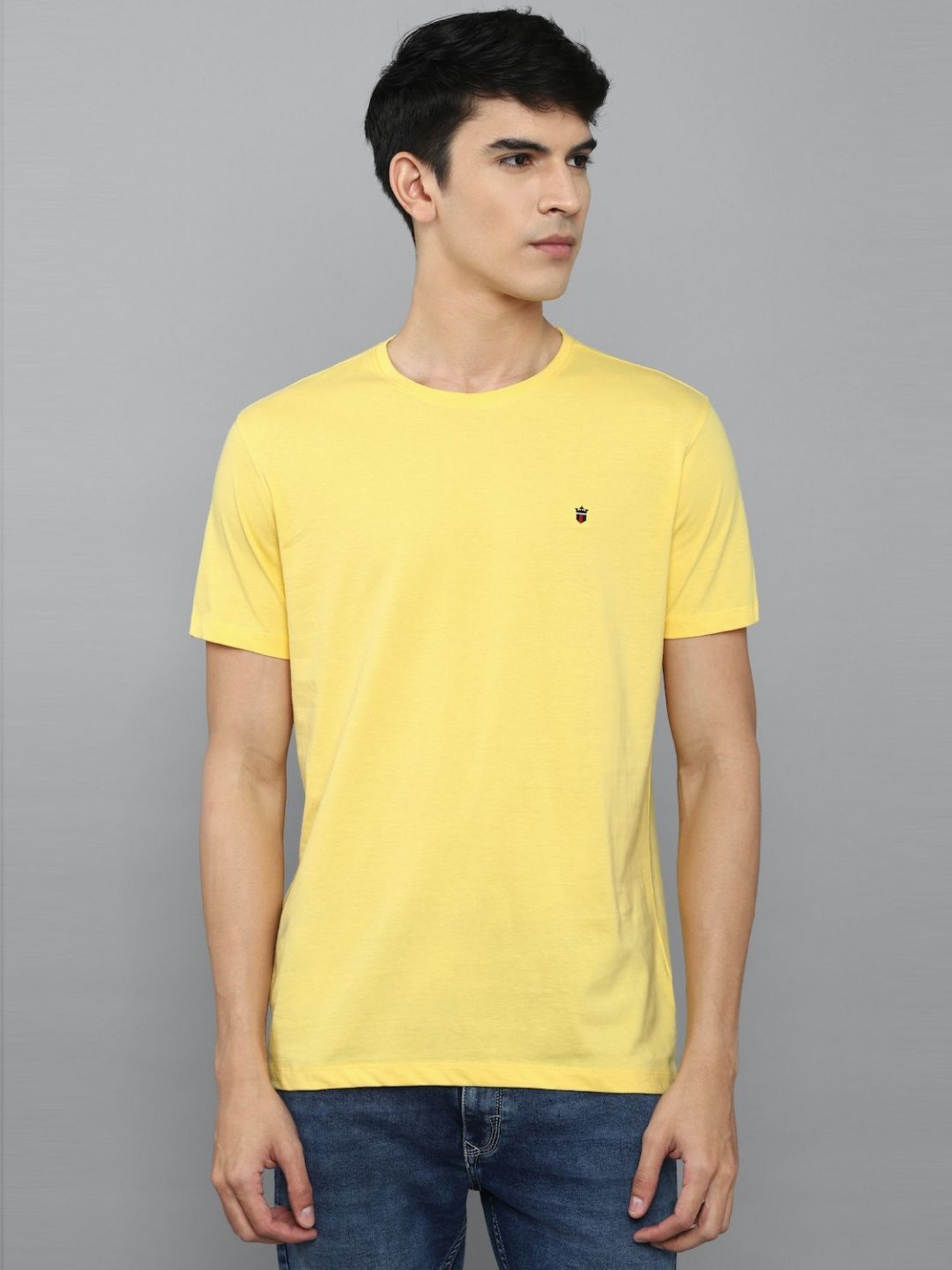 Louis Philippe Jeans Yellow Cotton Slim Fit T-Shirt
