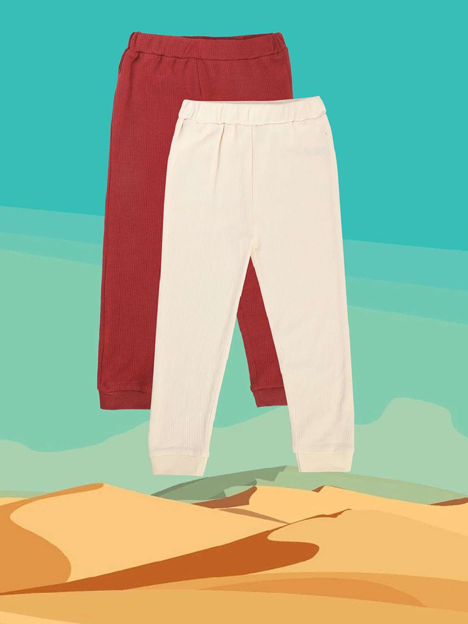 MINIKLUB Boys Solid Red & Cream Joggers (Pack Of 2)