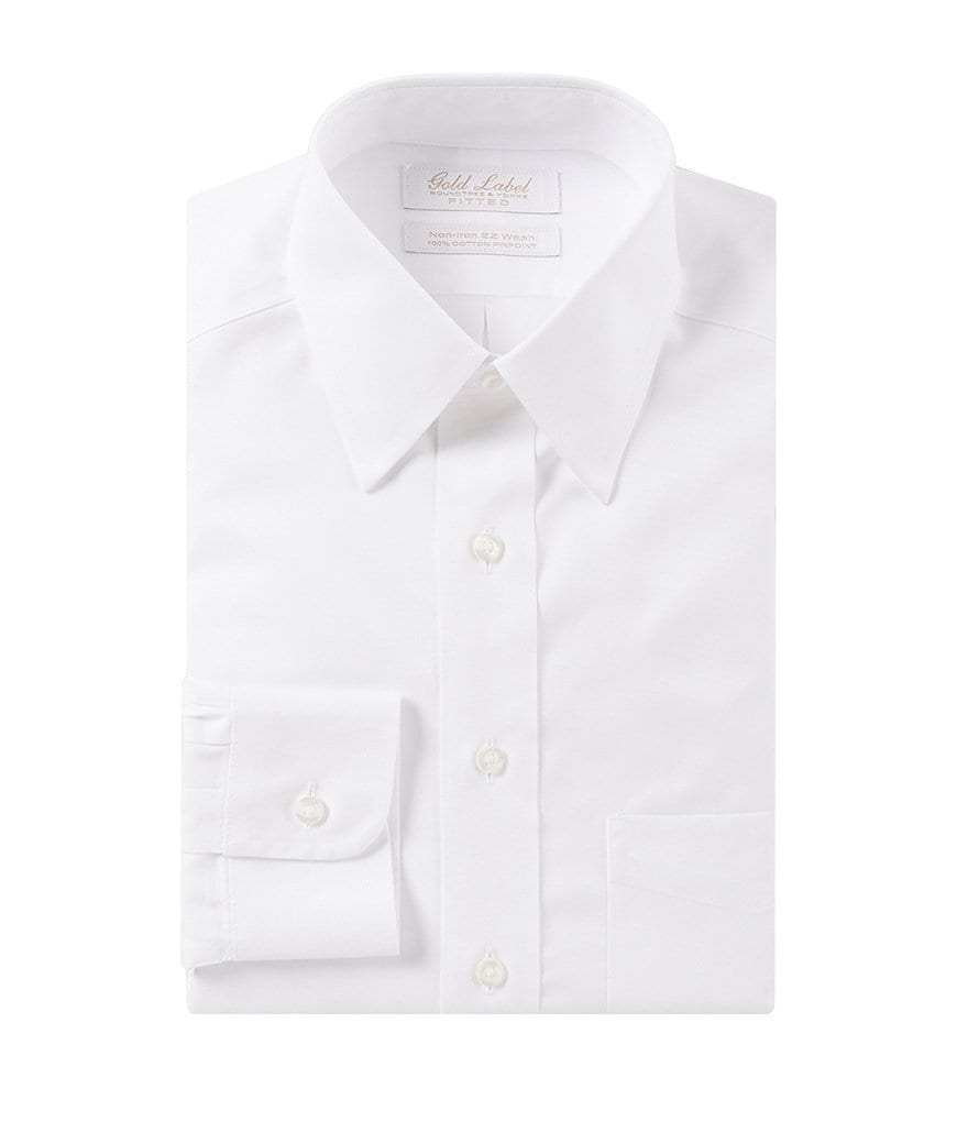 Gold Label Roundtree & Yorke Non-Iron Fitted Point-Collar Solid Dress Shirt