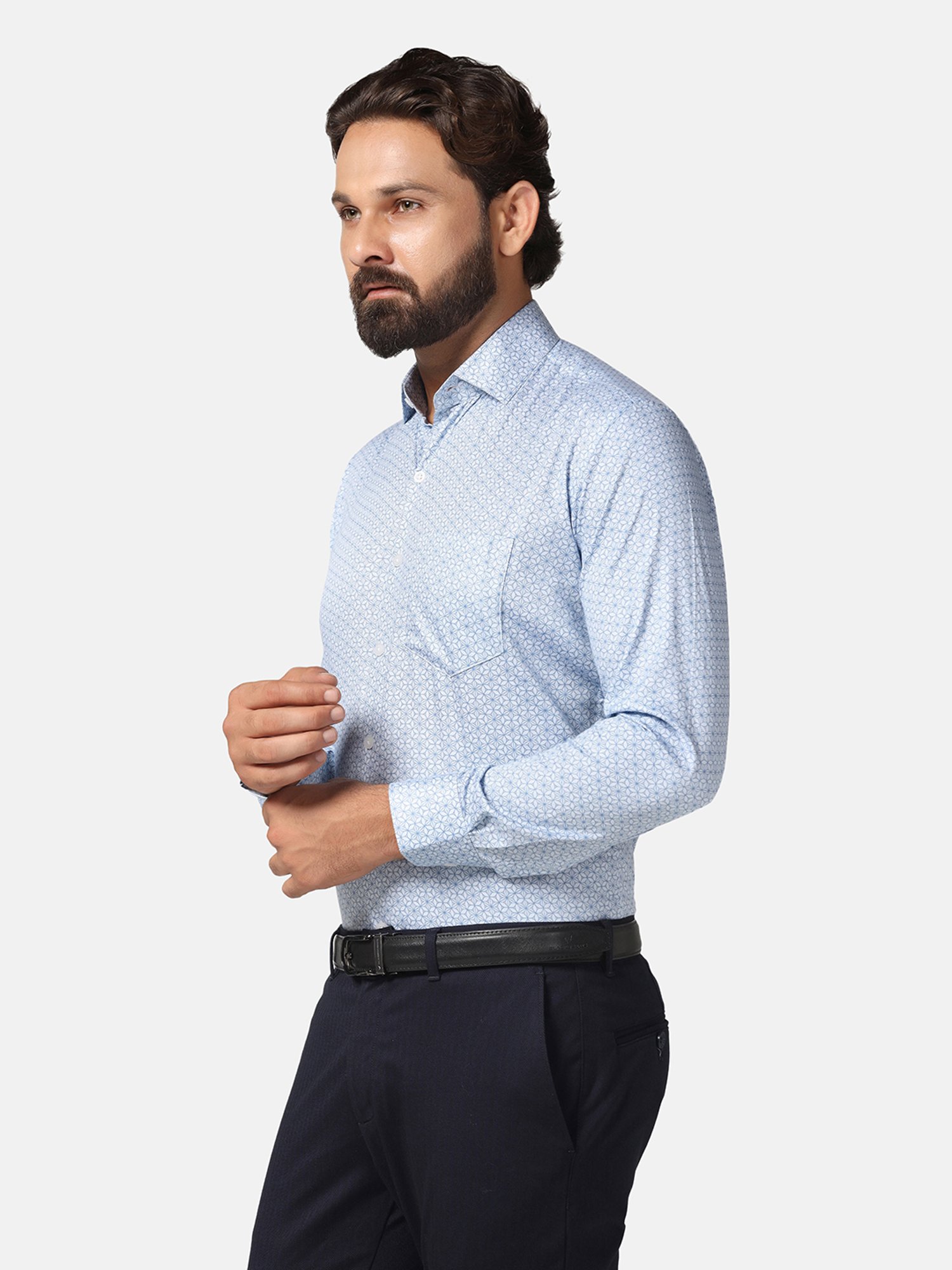 TAHVO Light Blue Slim Fit Printed Shirt