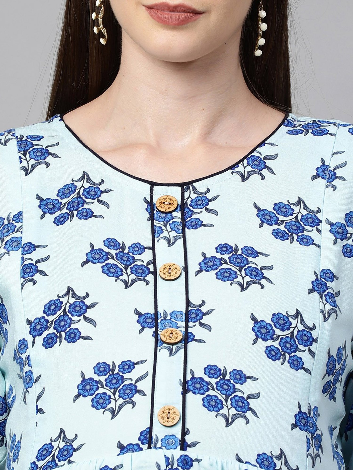 MomToBe Turquoise Printed Maternity Kurta