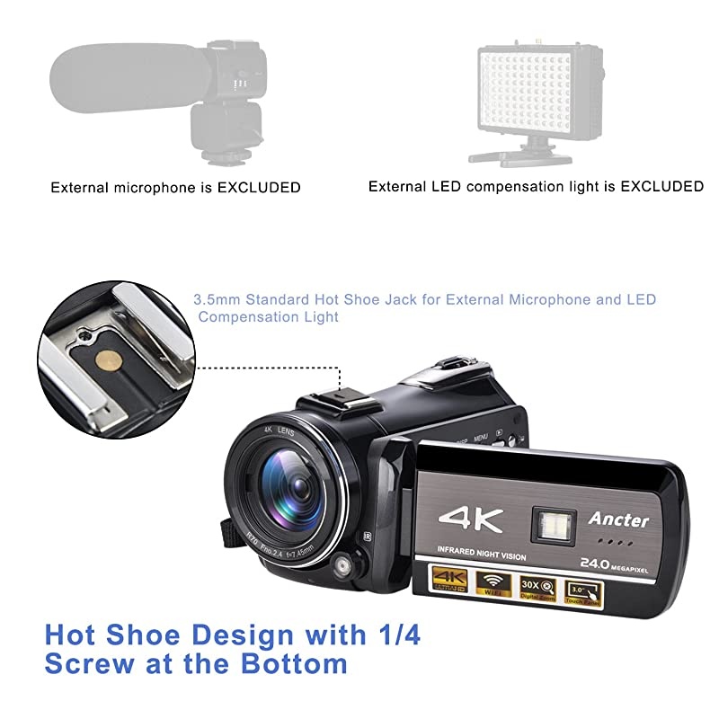 Wifi Full Spectrum Camcorders, Ultra HD Infrared Night Vision Paranormal Investigation Video Camera with 60fps 24MP 30X Digital Zoom - Ghost Hunting Camera(with 2 batteries, 32GB SD card included)