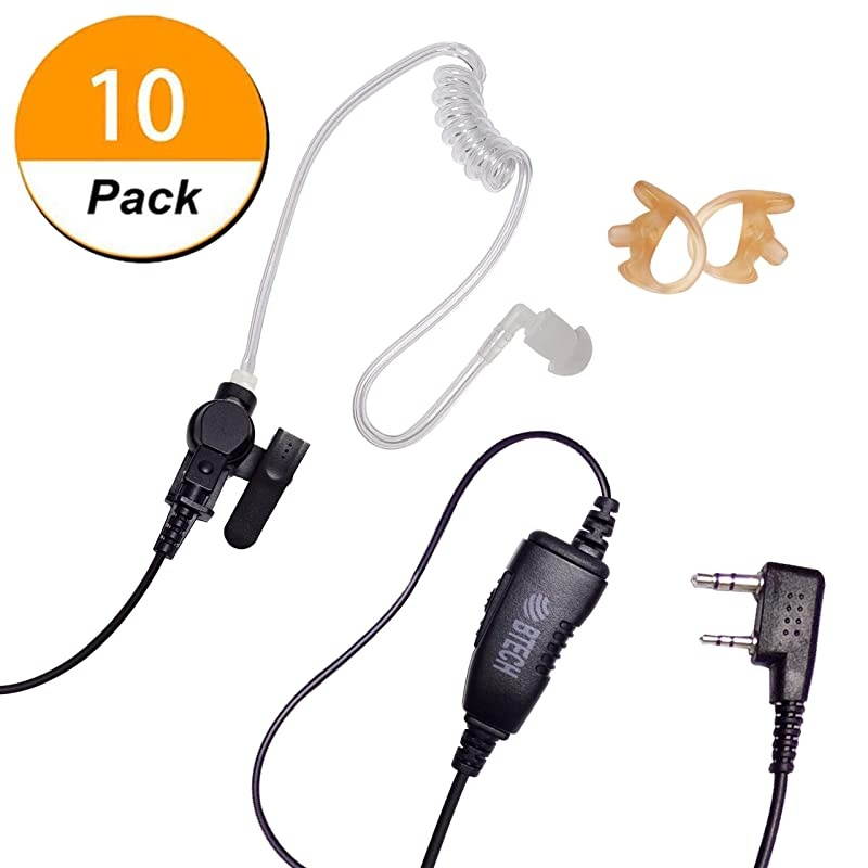 QHM07 Premium Noise Cancelling Earpiece with In-line PTT & Microphone (Includes Earmolds and Earbud) with Clear Acoustic Coil Tube for BaoFeng, , Kenwood Radios (10 Pack) &ndash; Platinum Series