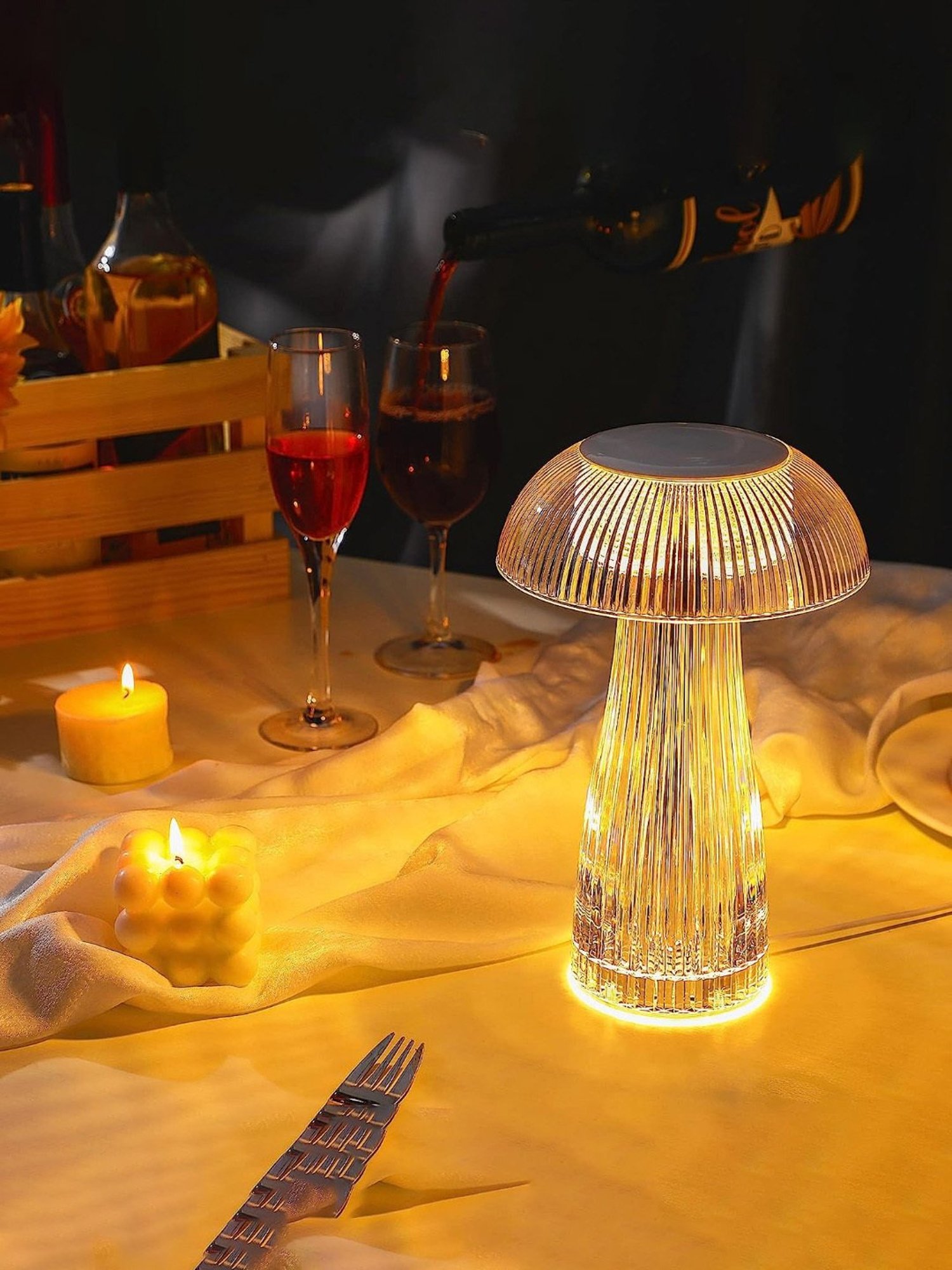 Xergy Crystal Jellyfish Table Lamp with Touch Control and Usb Rechargeable (Warm white)