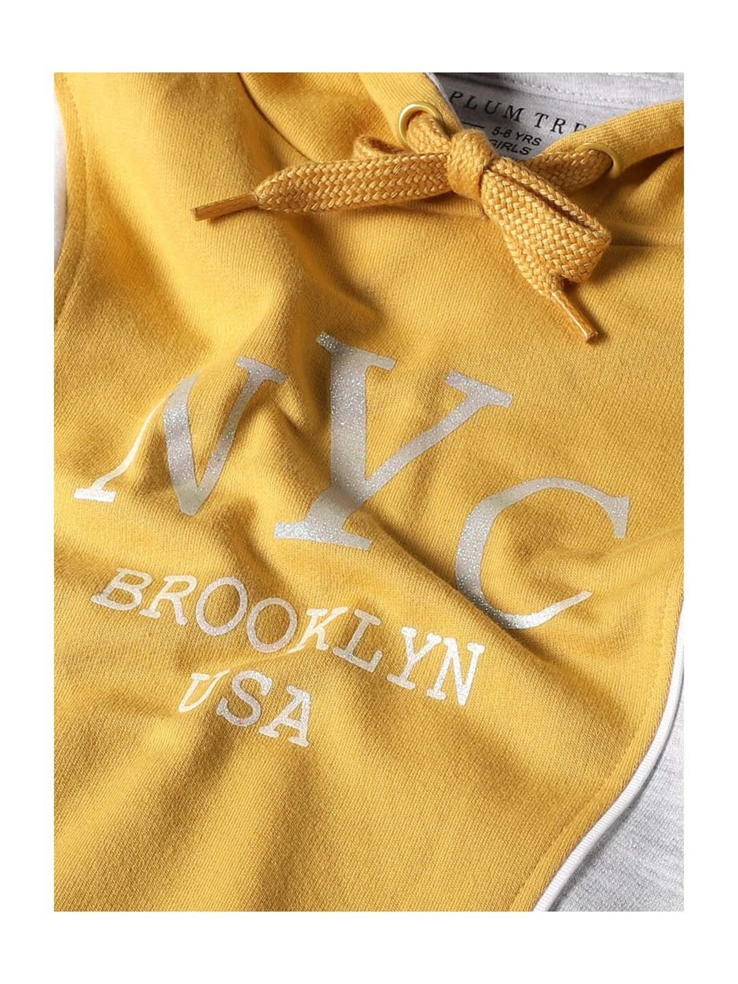 Plum Tree Kids Yellow & Grey Cotton Color Block Full Sleeves Hoodie