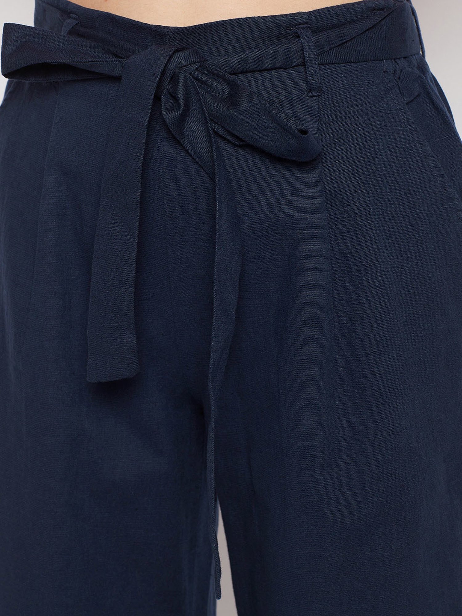 Crozo By Cantabil Navy Regular Fit Mid Rise Pants