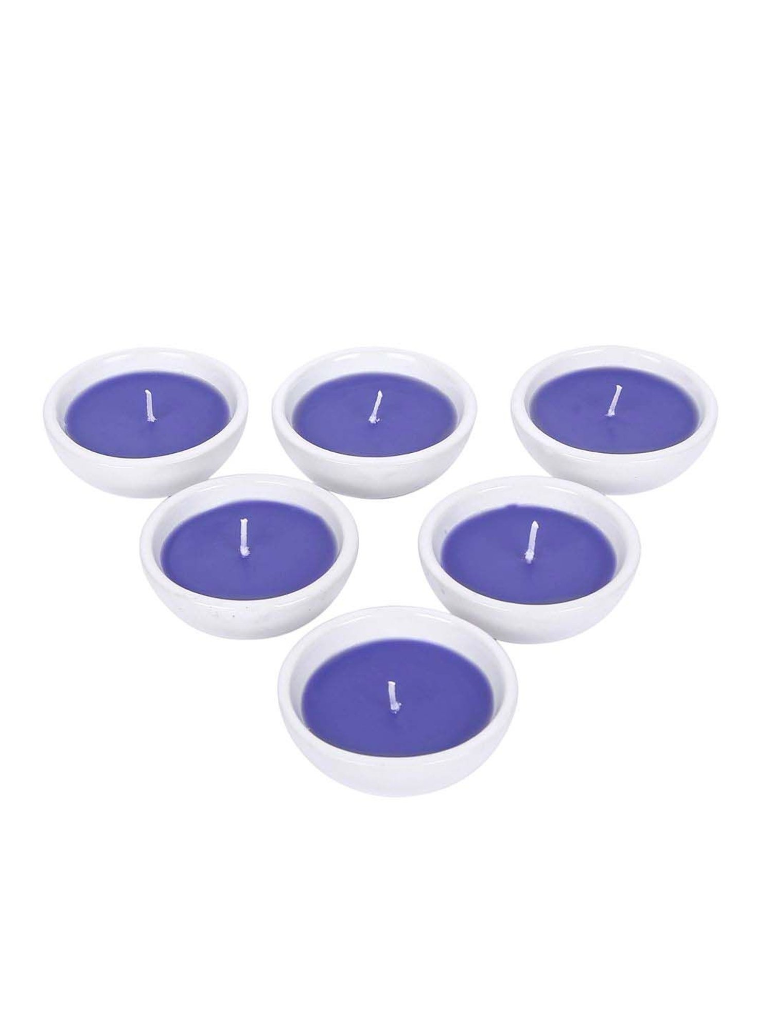 HOSLEY Purple & White Ceramic Scented Diya - Set of 6